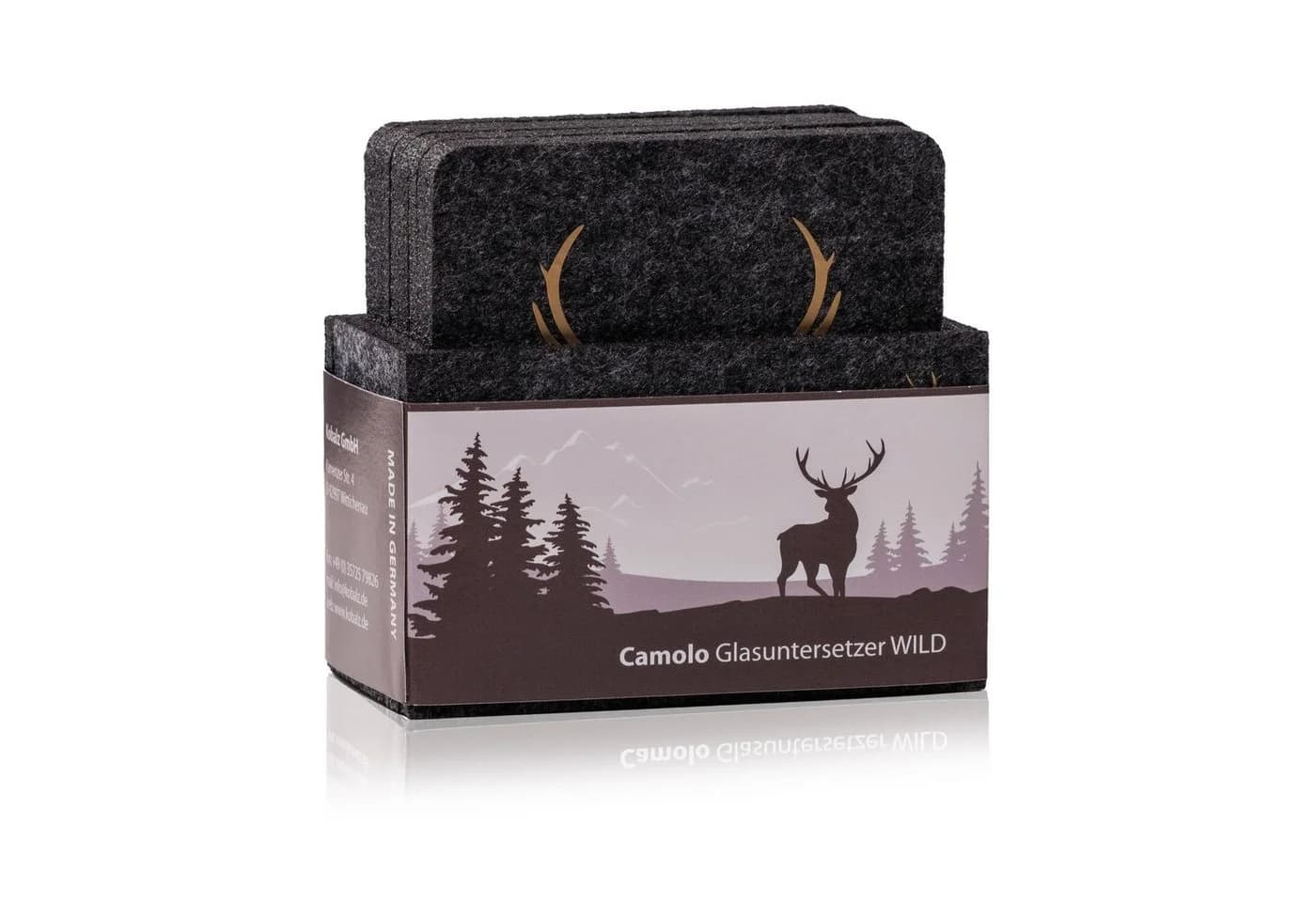 Camolo Glasuntersetzer 9-tlg. Hirsch anthrazit/gold mit Box