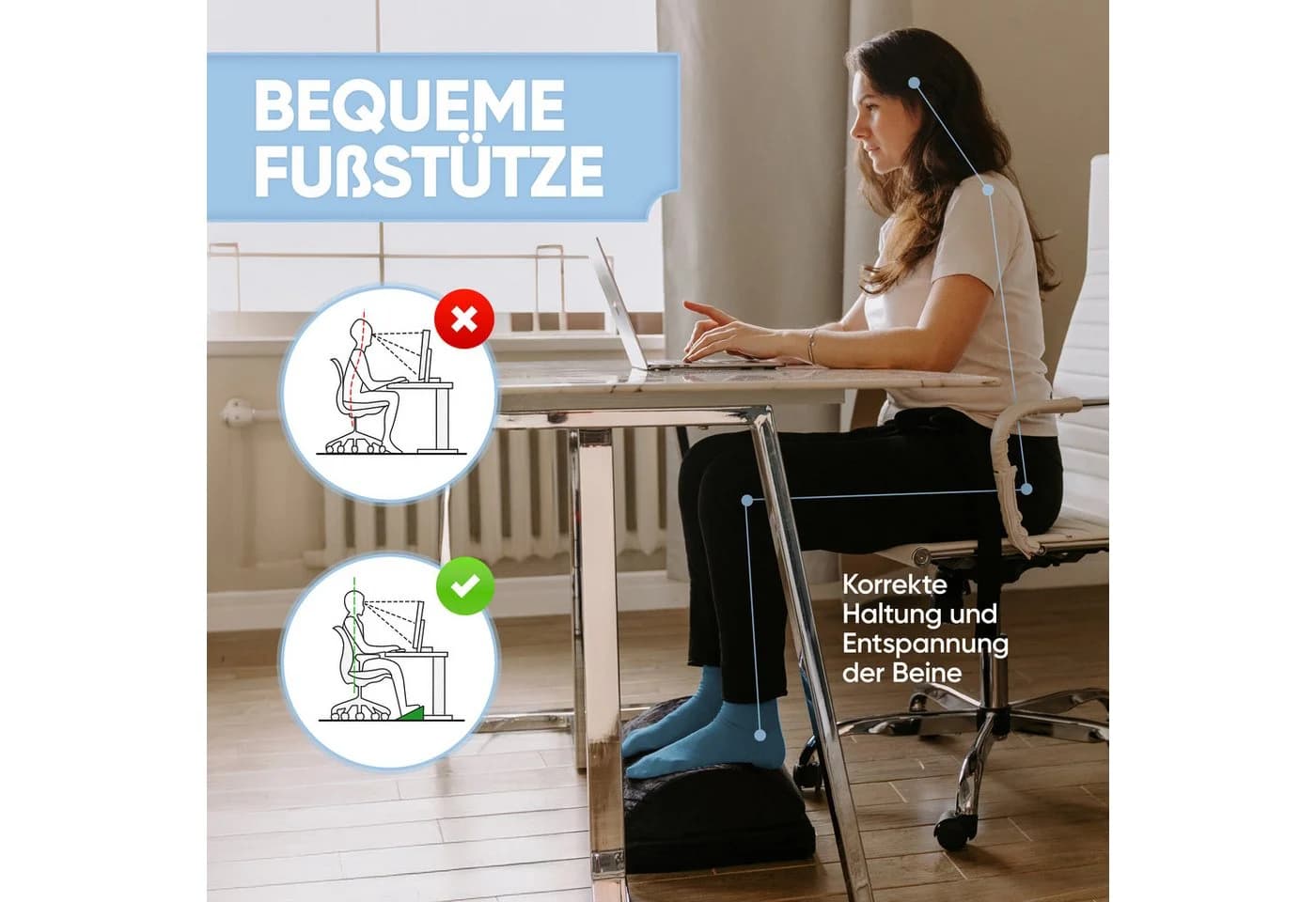Björn&Schiller Fußstütze Schwarz Höhenverstellbar mit Fußtasche