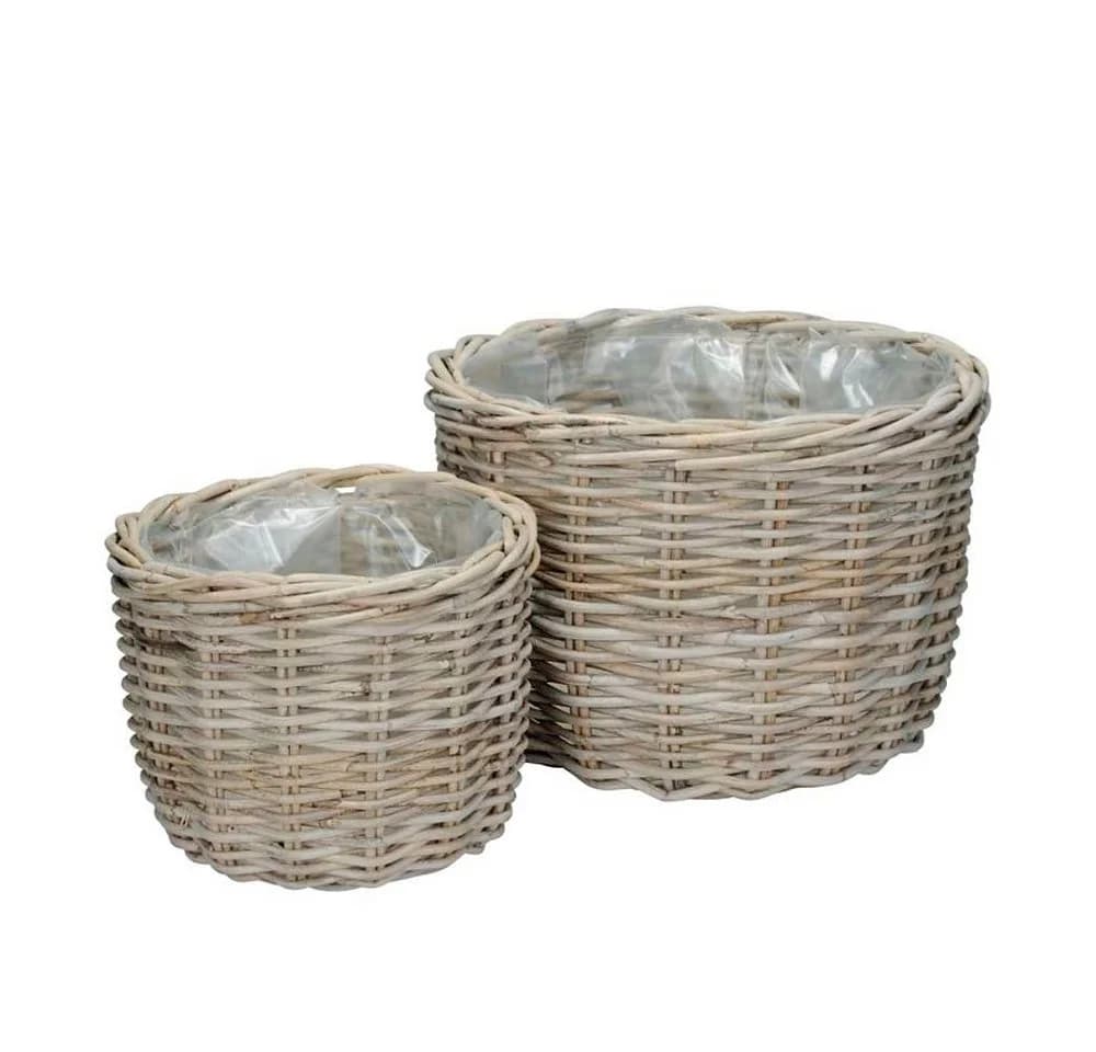 Grafelstein Pflanzkorb Set 2tlg. Country Grau-Beige Rattan