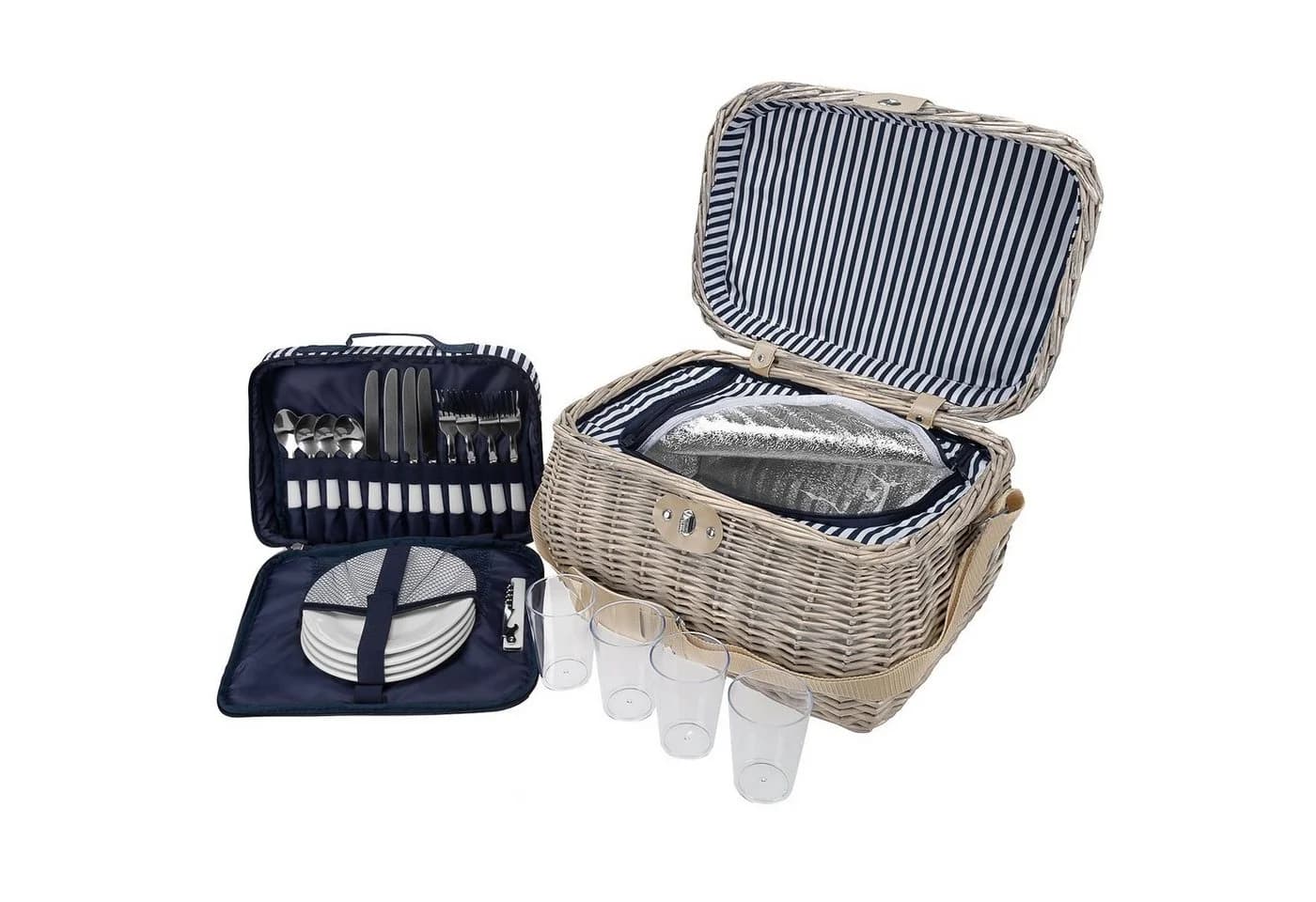 anndora Picknickkorb beige mit Isolierfach 21-tlg. Zubehör