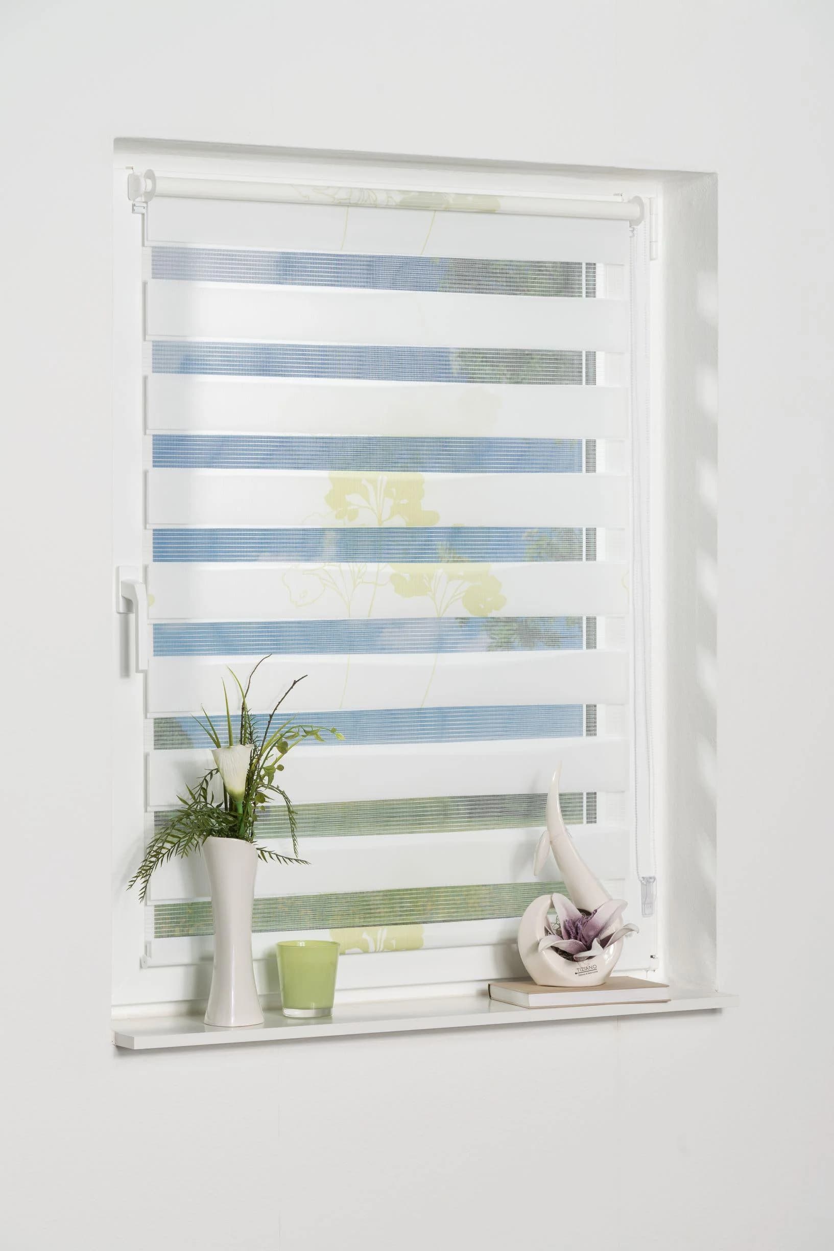 K-HOME Doppelrollo Delphi Grün Blumendesign