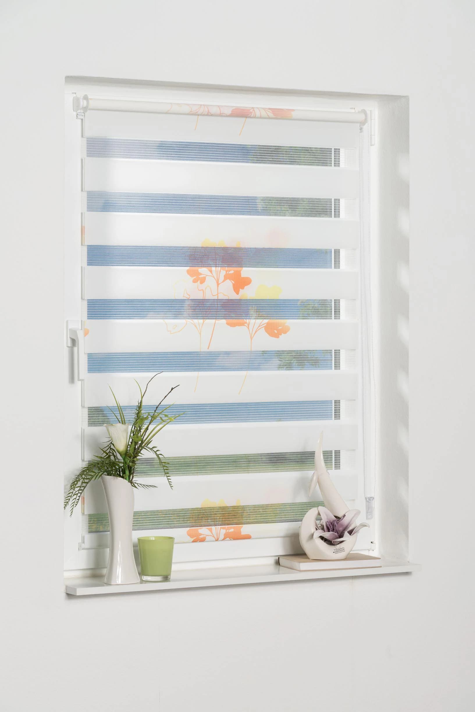 Doppelrollo K-Home Delphi Rot Orange Blumendesign