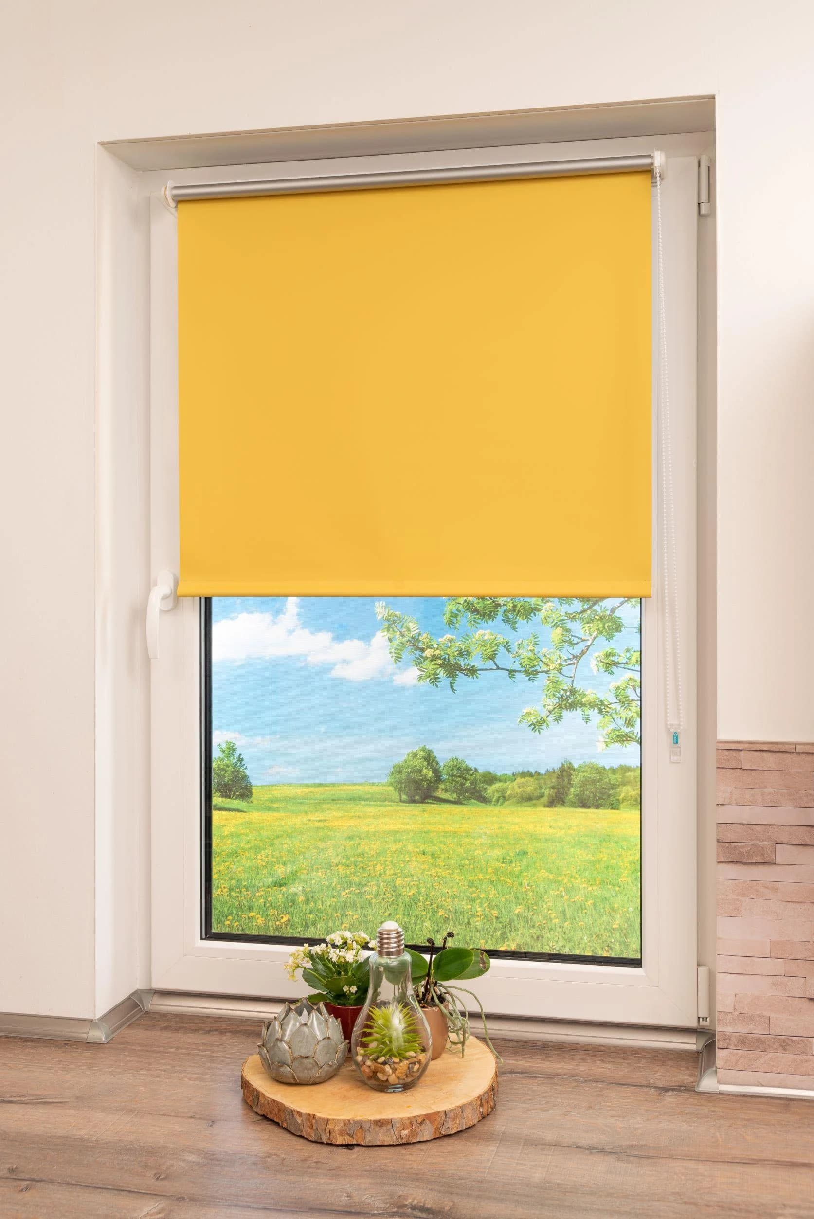 K-HOME Thermo Klemmfix-Rollo Gelb Seitenzugrollo Verdunkelnd