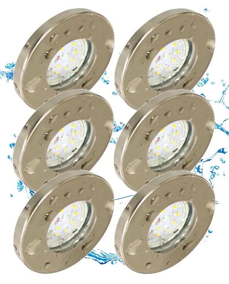 TRANGO LED Einbauleuchte 6er Set IP65 Aluminium gebürstet warmweiß