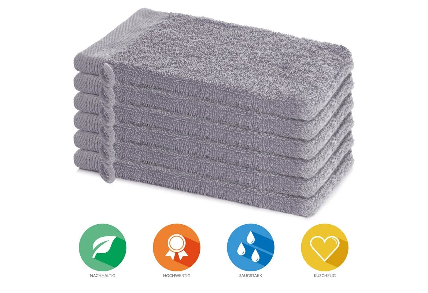 Lavea Waschhandschuh Bali Waschlappen 16x22 cm, Weiches Bio-Baumwollfrottee (Set, 6-St), pflegeleicht, GOTS-zertifiziert, extra saugstark mit 500g/m²