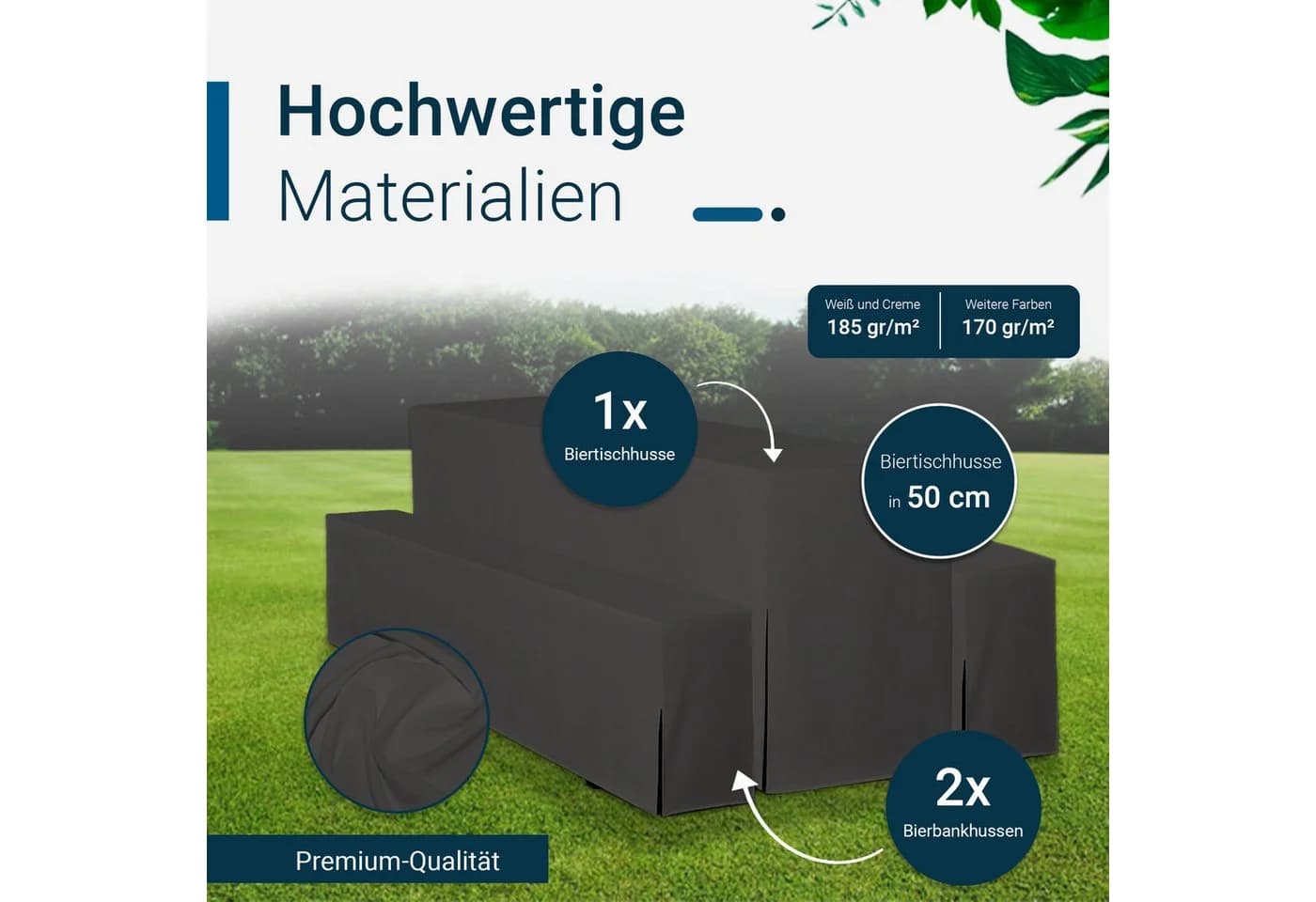 TexDeko Hussen-Set für Bierzeltgarnitur Premium 3-teilig Grau Polyester
