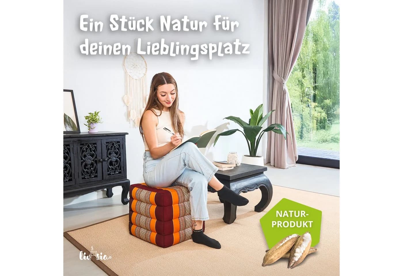 livasia Polsterhocker Würfelkissen Orange - Veganer Sitzwürfel