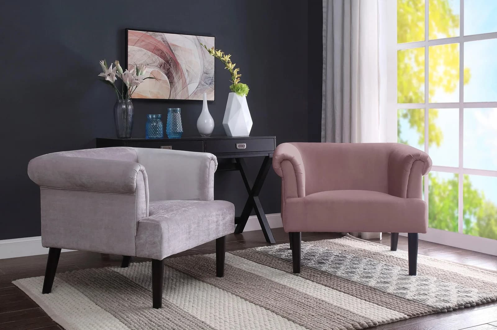 ATLANTIC HOME COLLECTION Sessel Charlie Grau Samtvelours