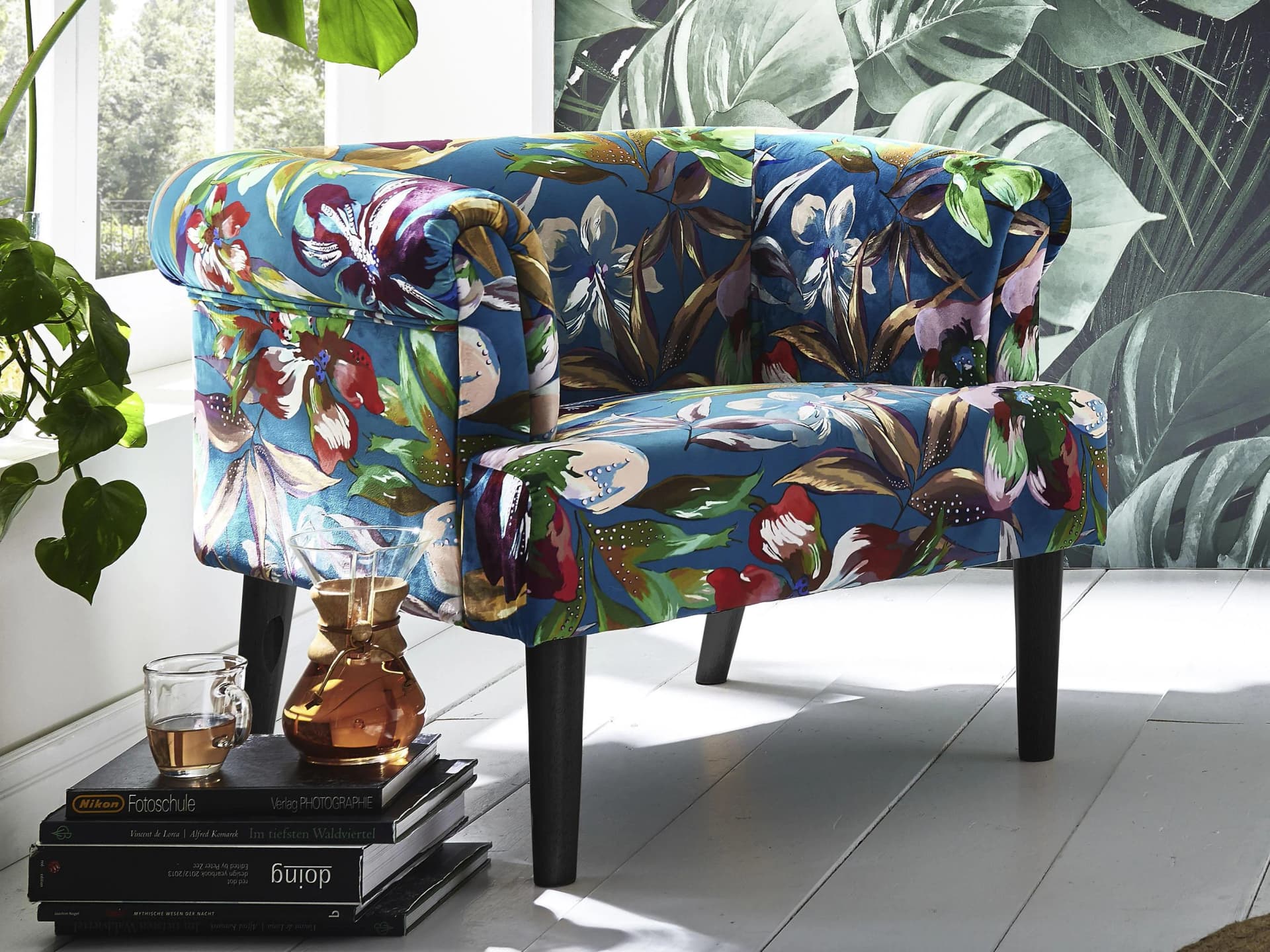 ATLANTIC HOME COLLECTION Sessel Charlie Petrol-Bunt Samtvelours
