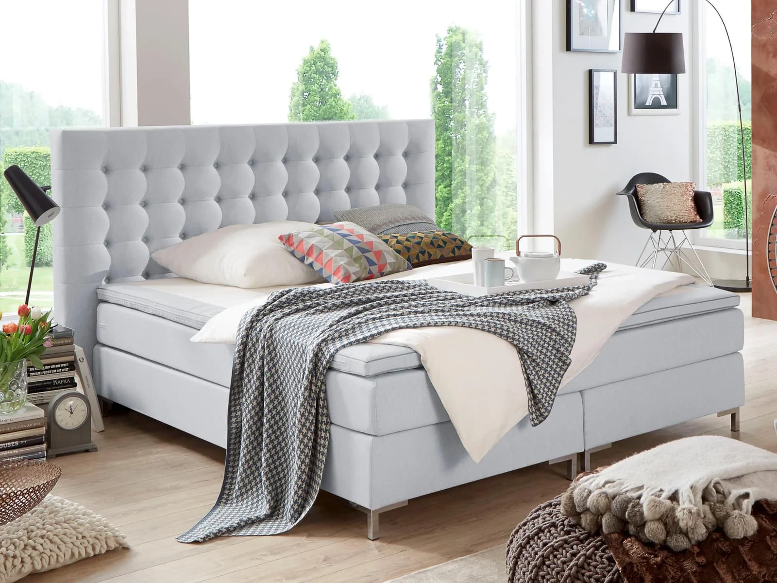 ATLANTIC HOME COLLECTION Boxspringbett Anni hellgrau mit Topper