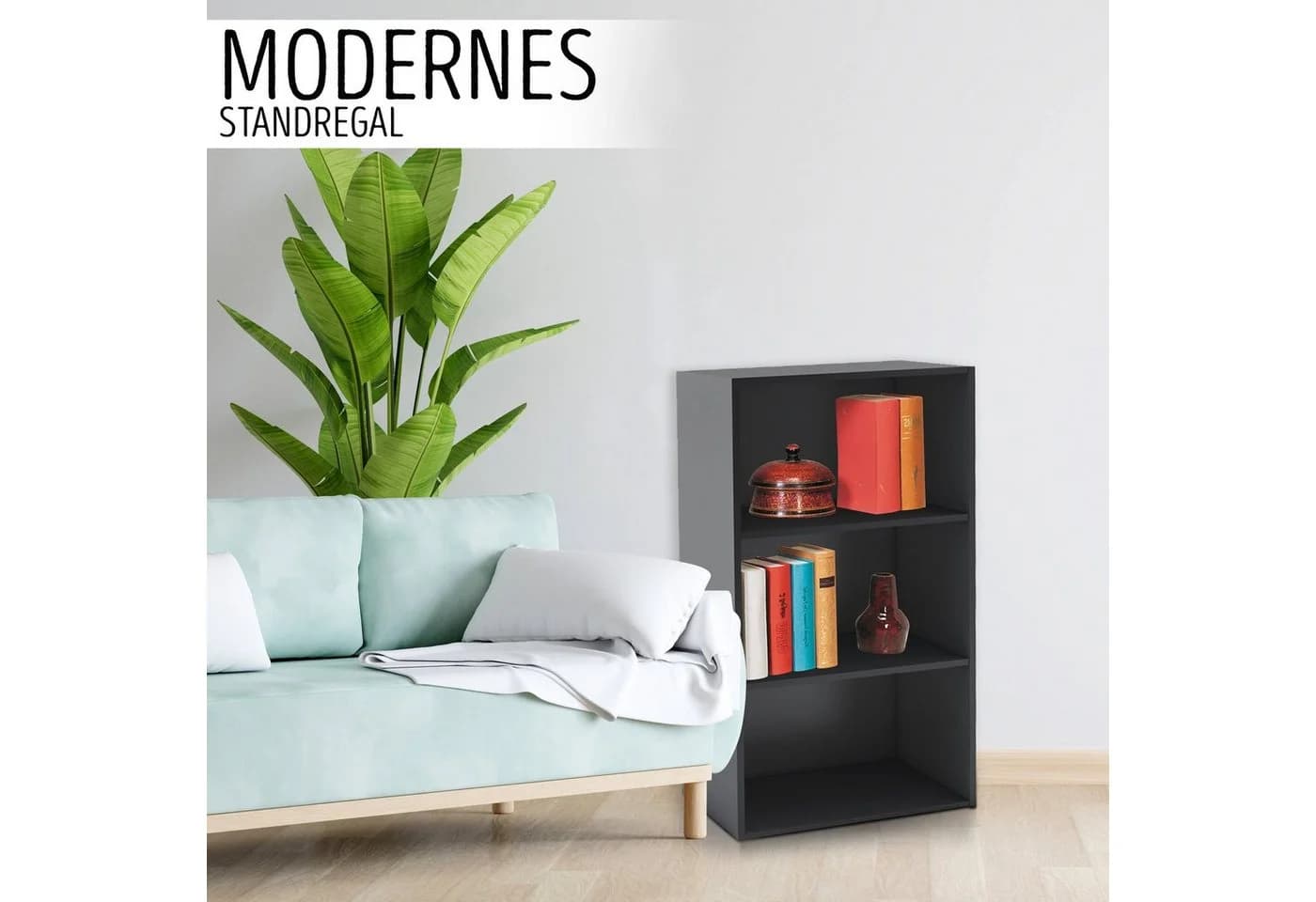 habeig Bücherregal Tube Schwarz 3 Fächer Standregal