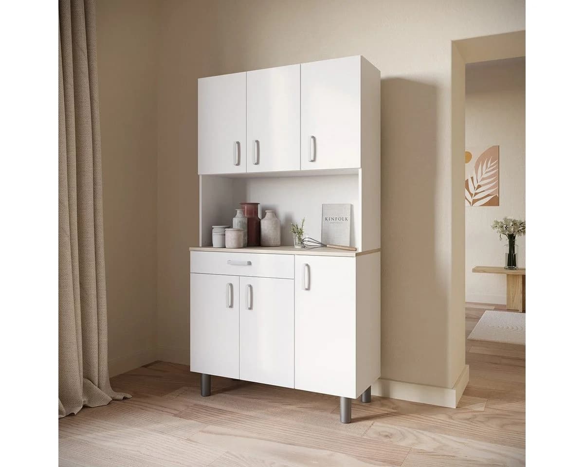 habeig Küchenbuffet matt-weiß Akazie Küchenschrank
