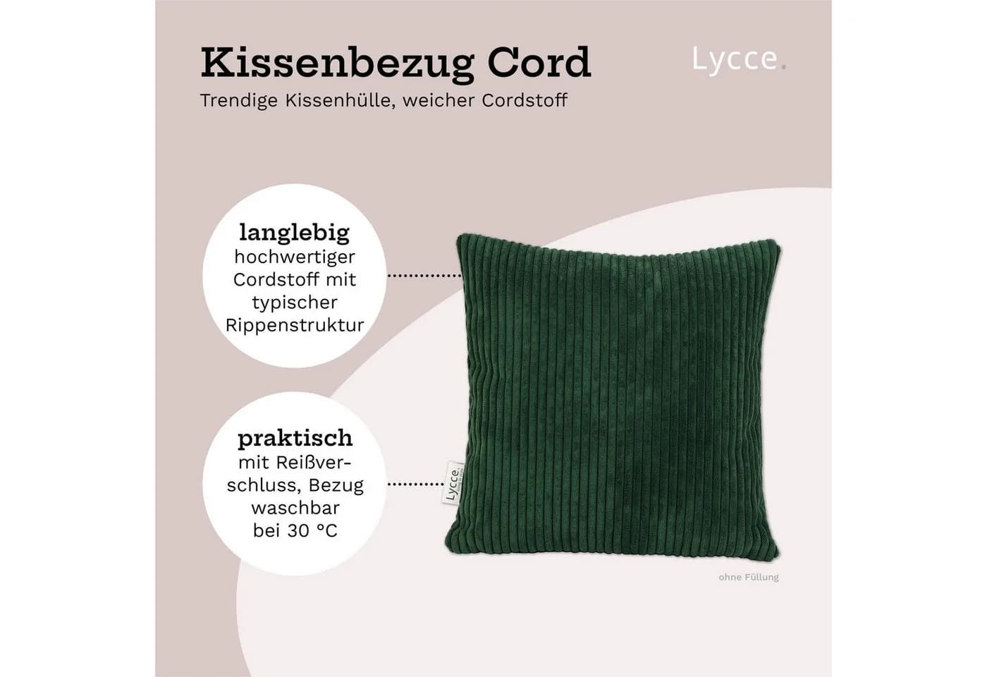 Lycce Dekokissen Kissenbezug Cordstoff Grün 40x40cm