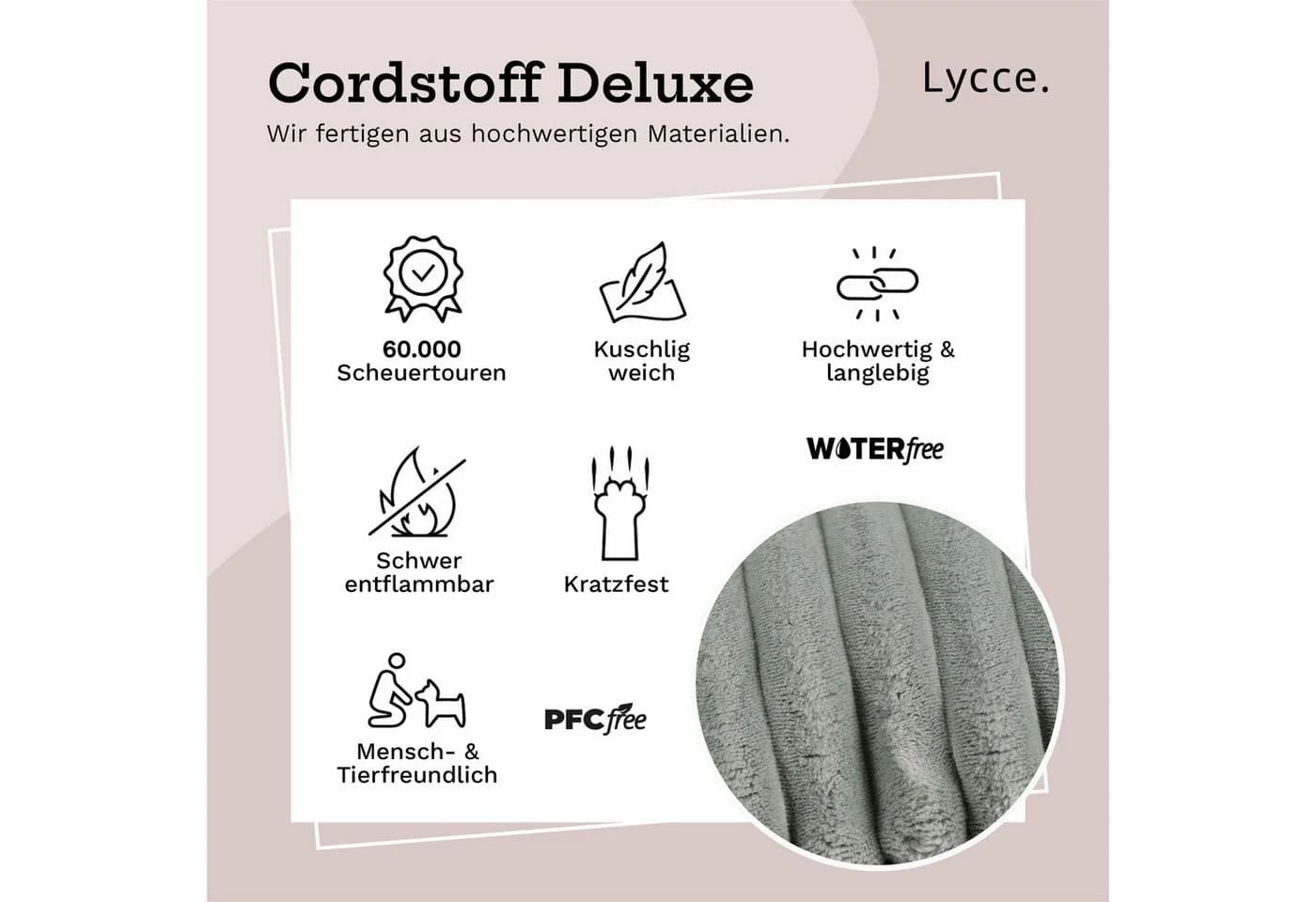 Lycce Klemmkissen Sitzkissen DELUXE 1 Leiste super breiter Cordstoff