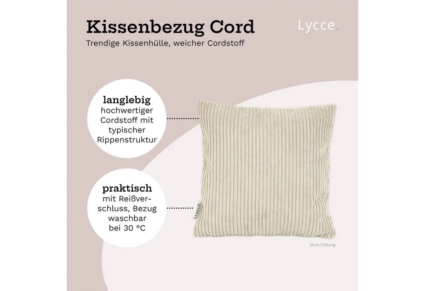 Lycce Dekokissen Kissenbezug 2er Set Cord Stoff 40x40 cm