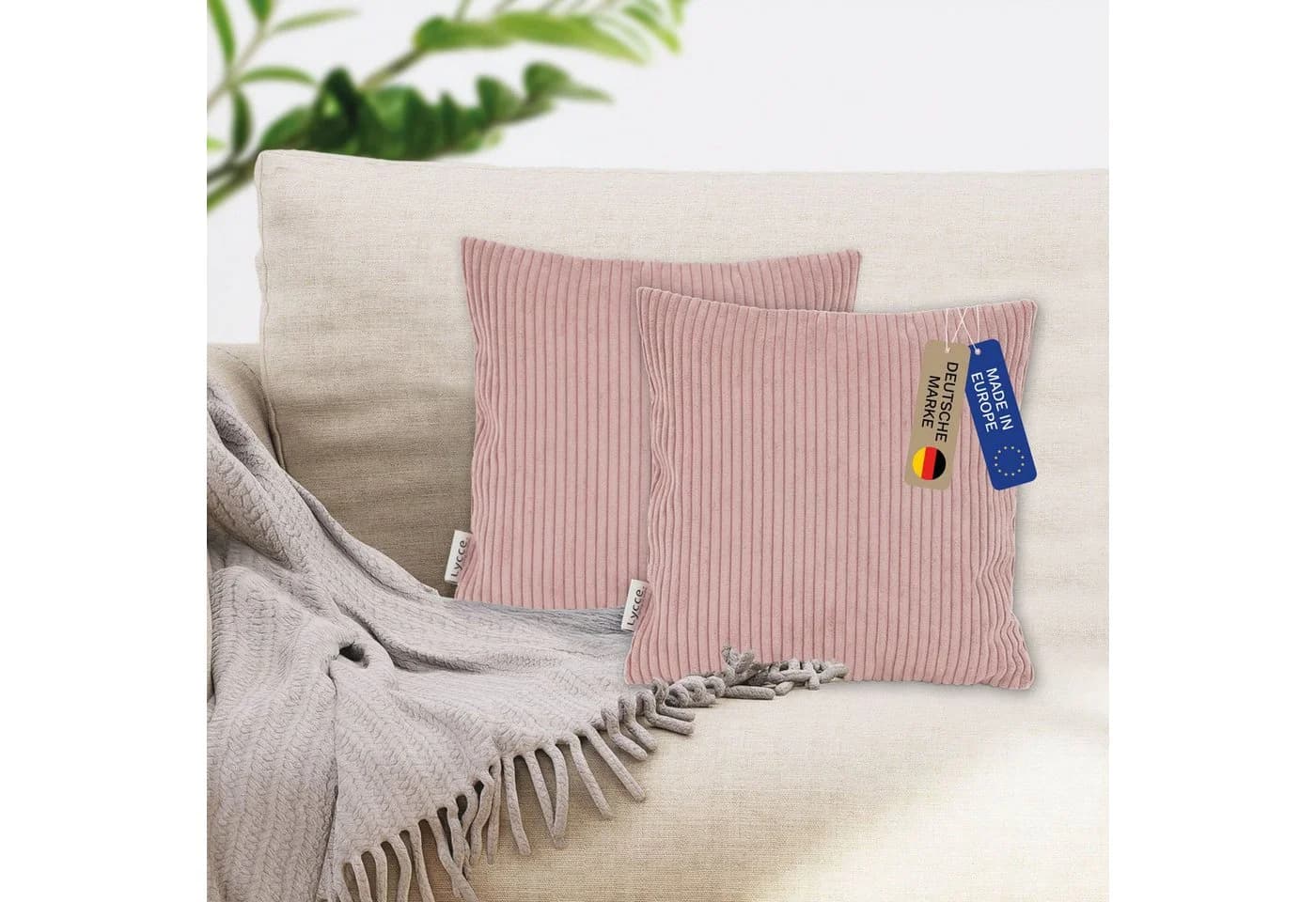Lycce Dekokissen 2er Set Cordstoff Rosa 40x40 cm