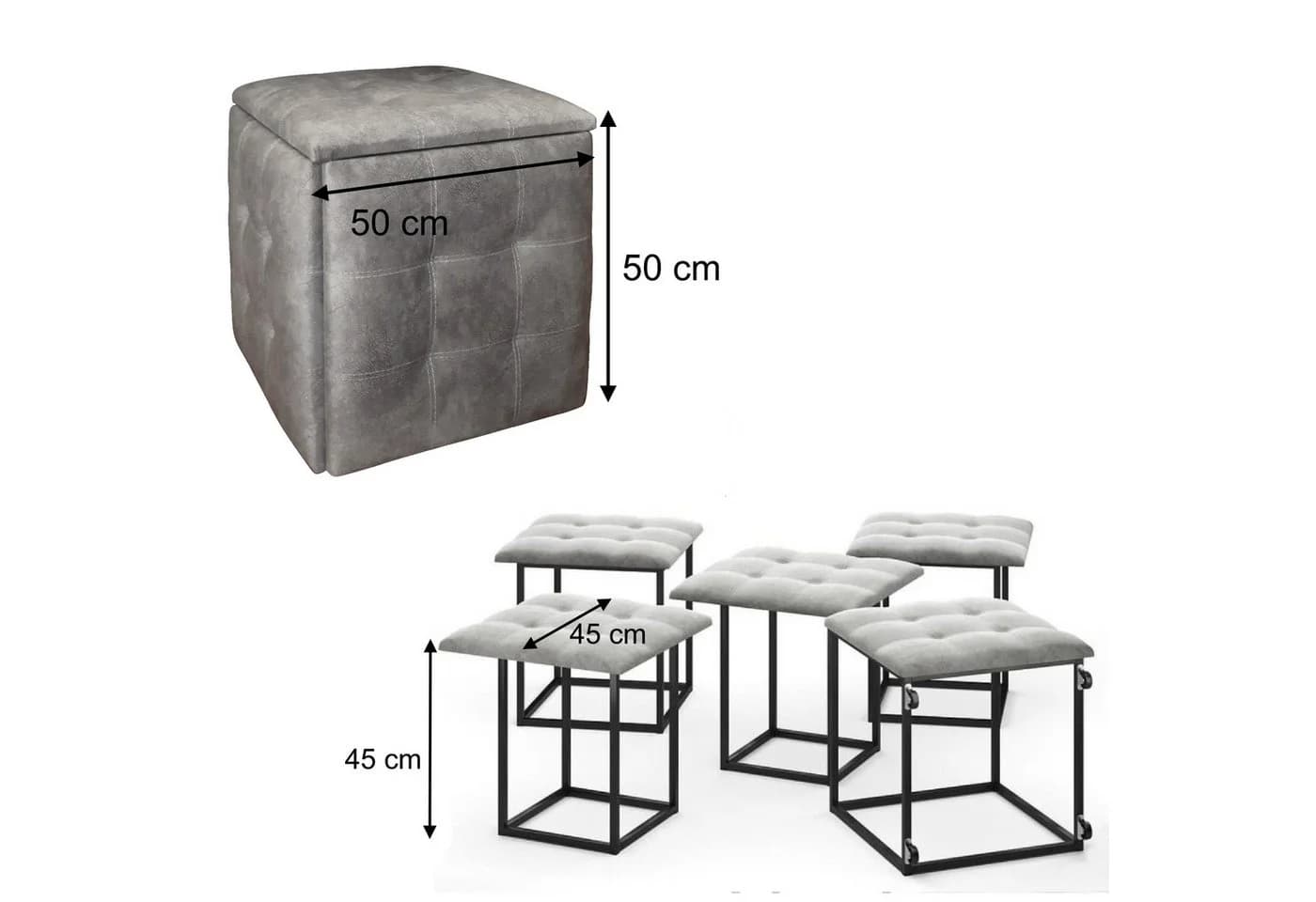 Rodnik Sitzhocker Transformer 5-in-1 Grau Schwarz Rollen
