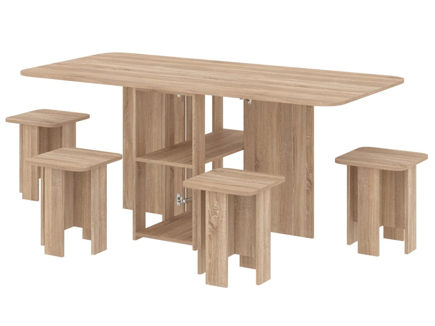 Rodnik Essgruppe Klapptisch Hocker Set 5-in-1 Braun