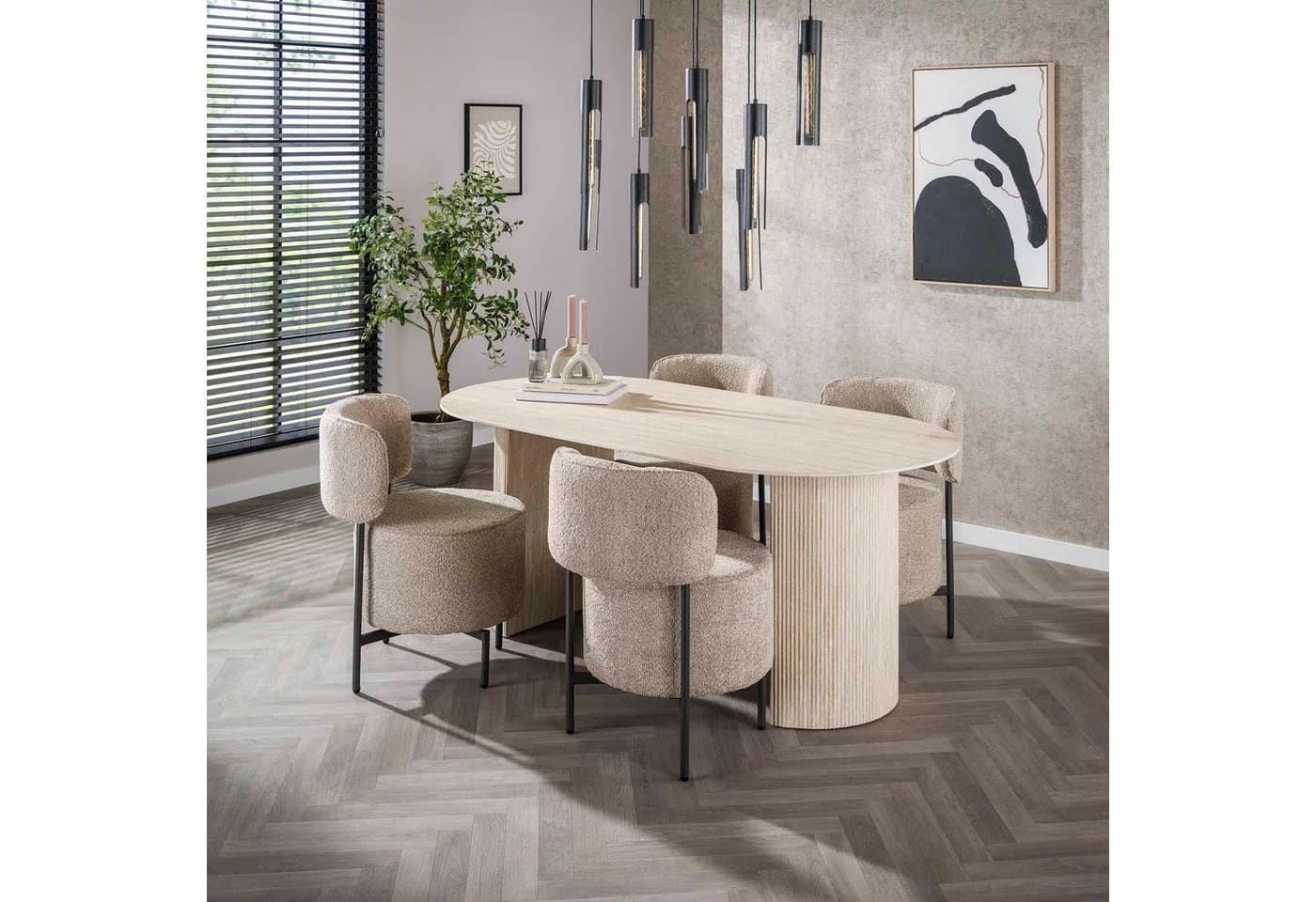 Vintagehaus Esstisch Retro Oval Travertin Keramik