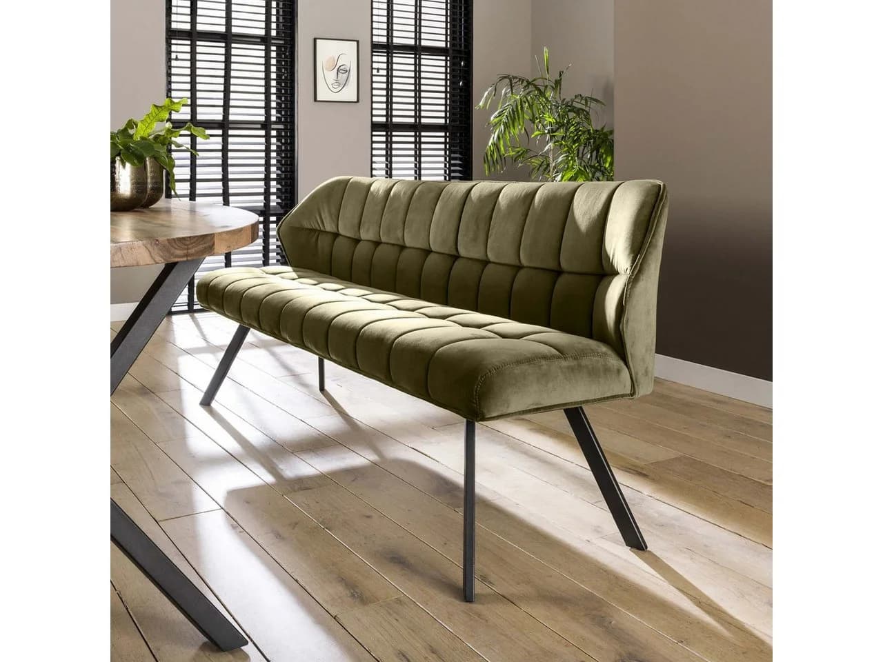 Vintagehaus Essbank Raster 180 Industrial Grau Samt