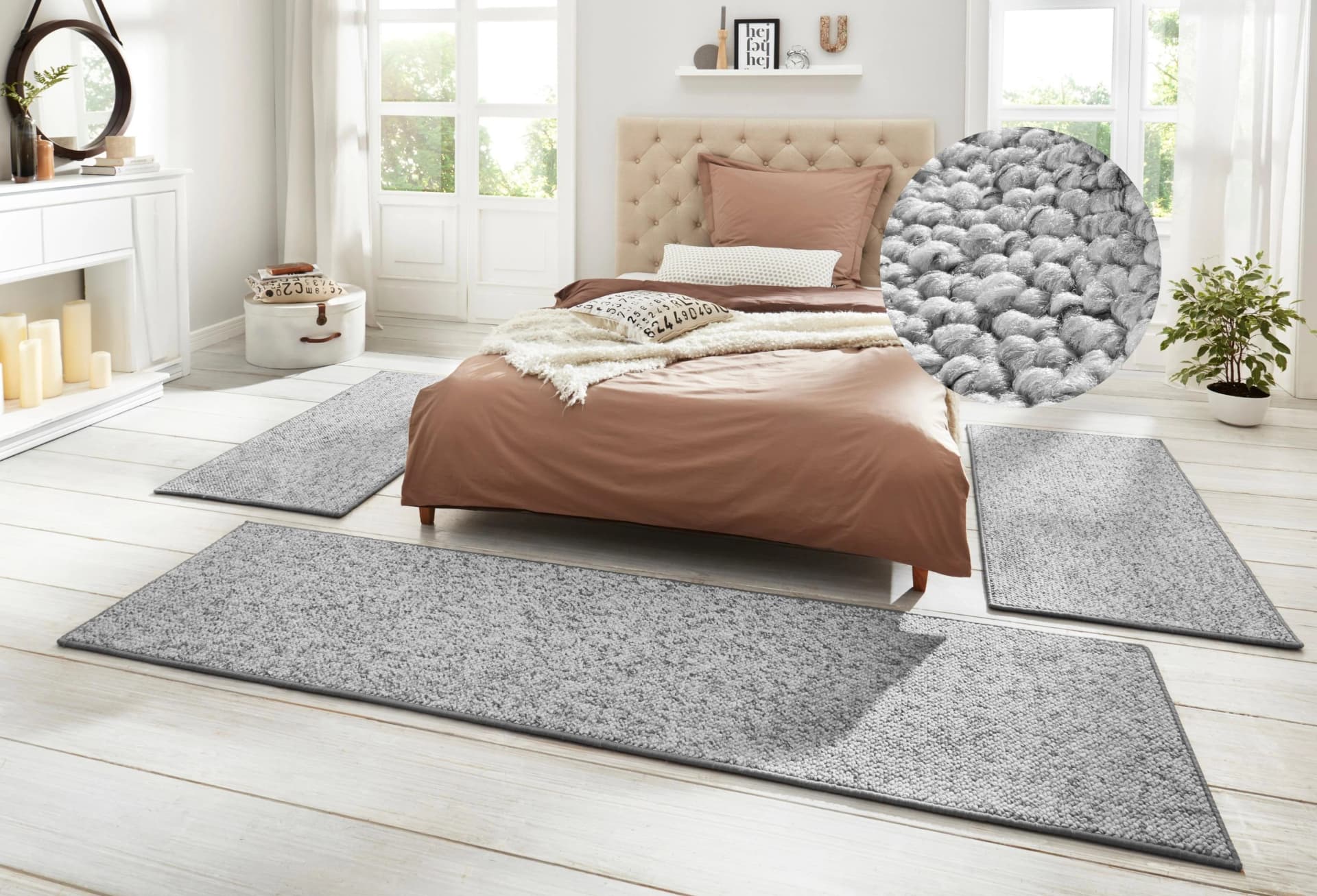 HANSE HOME Bettumrandung Wolly 2 Grau 3-teilig Polypropylen