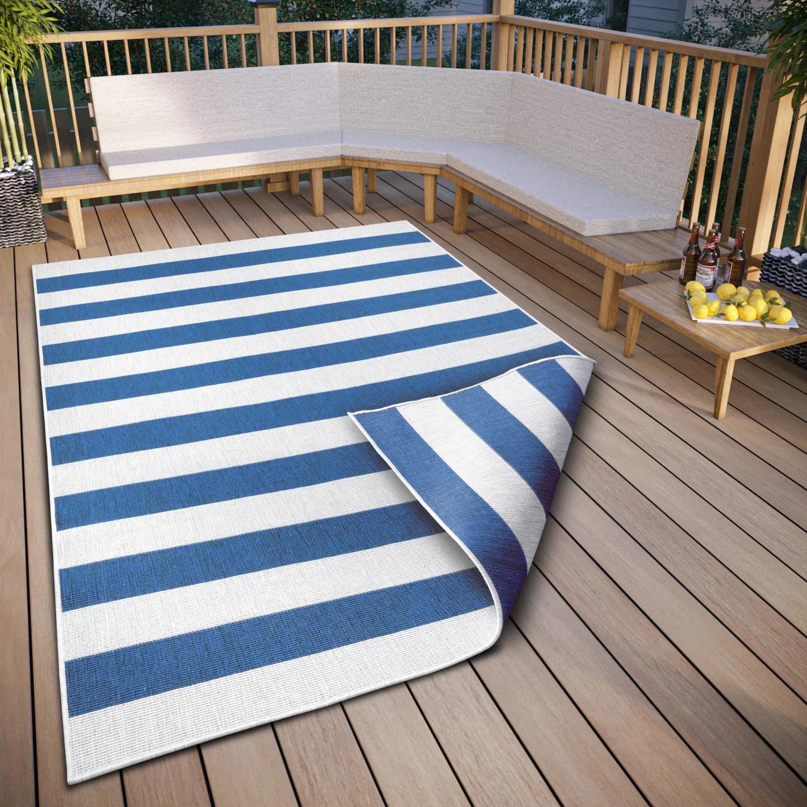 OTTO HOME Alan Wendeteppich Blau Weiß Skandinavisch Streifen Outdoor