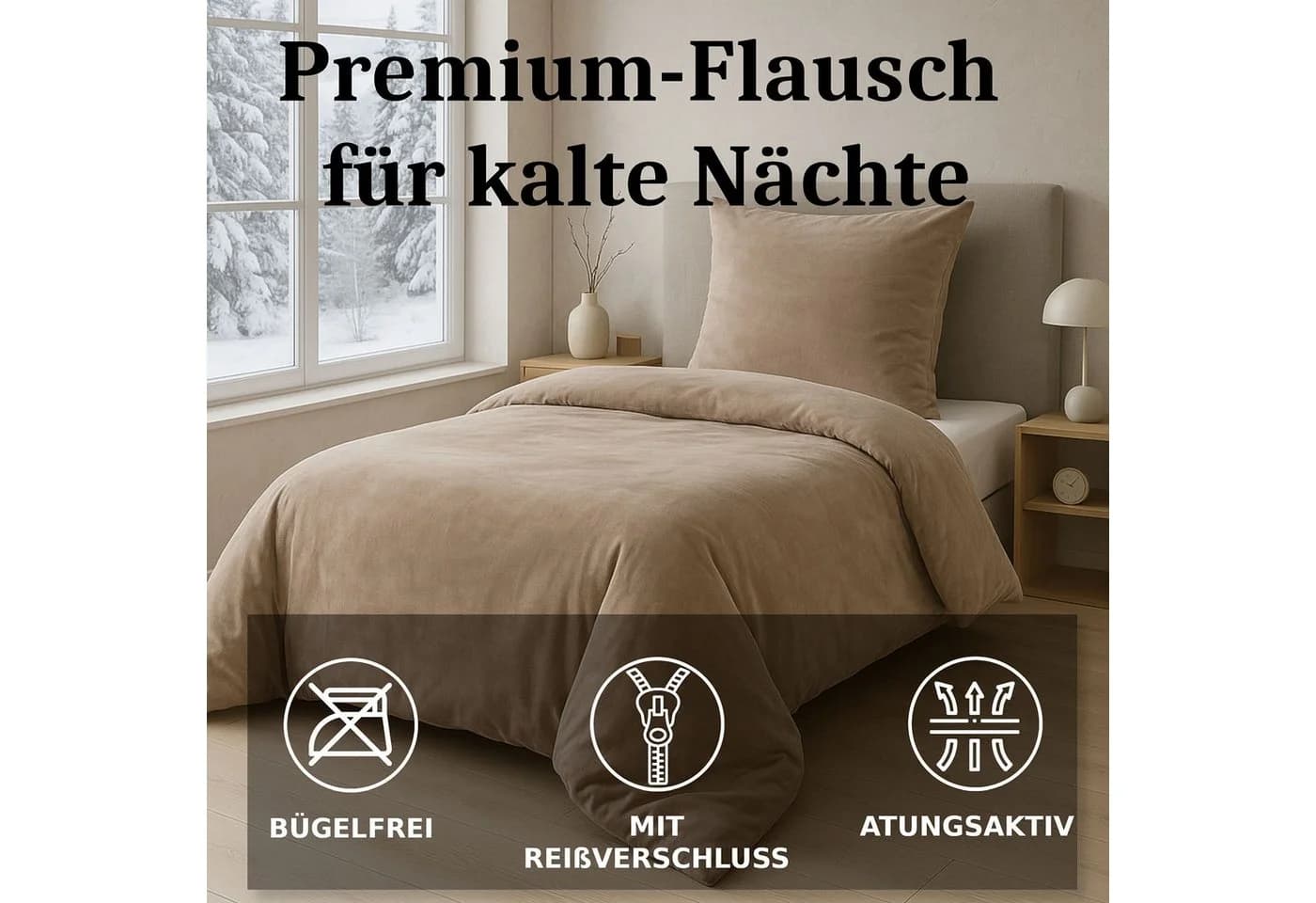 Malika Bettwäsche 200x200 + 2x 80x80 cm Cashmere Touch Beige