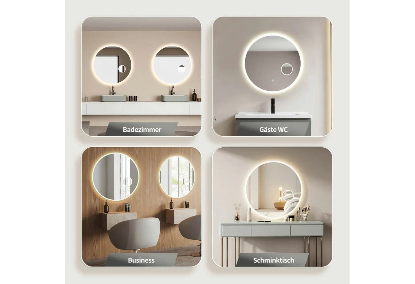 HOKO LED Badspiegel Schwarz Rund 60cm mit Touch-Sensor