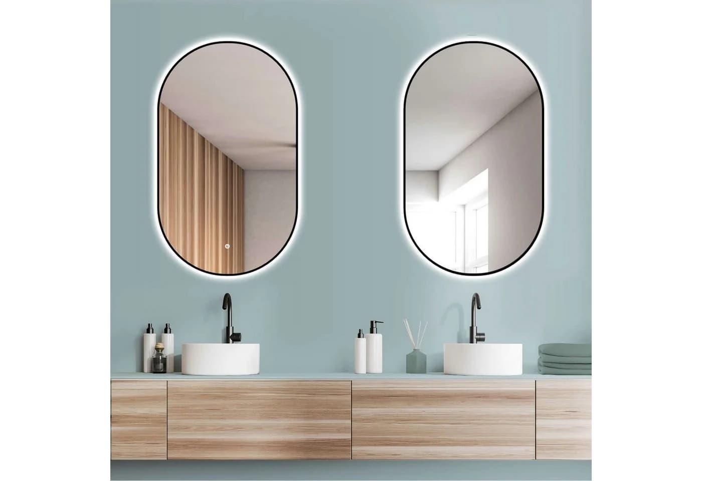 HOKO Badspiegel Oval Schwarz mit LED-Beleuchtung Touch-Sensor