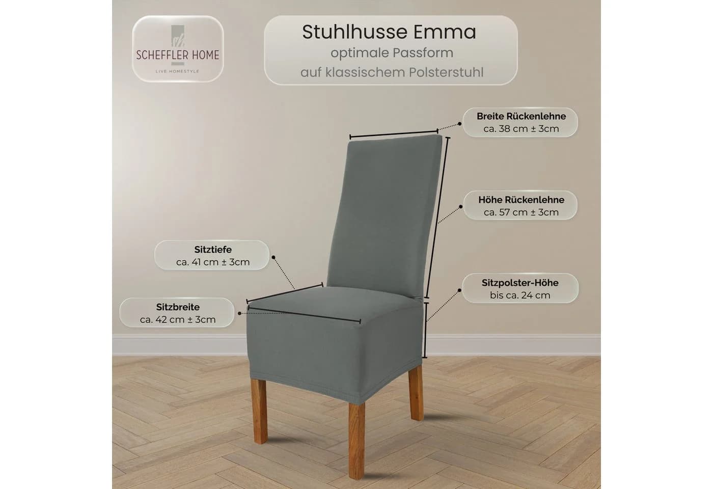Scheffler Home Stuhlhusse Emma Grau Elastische Baumwolle