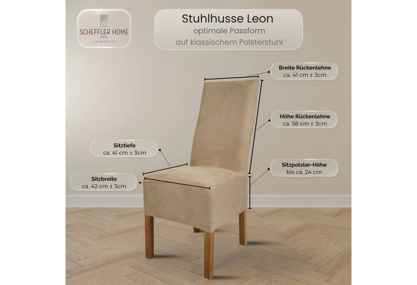 Scheffler Home Stuhlhusse Leon Beige Premium-Microfaser Wildleder-Optik