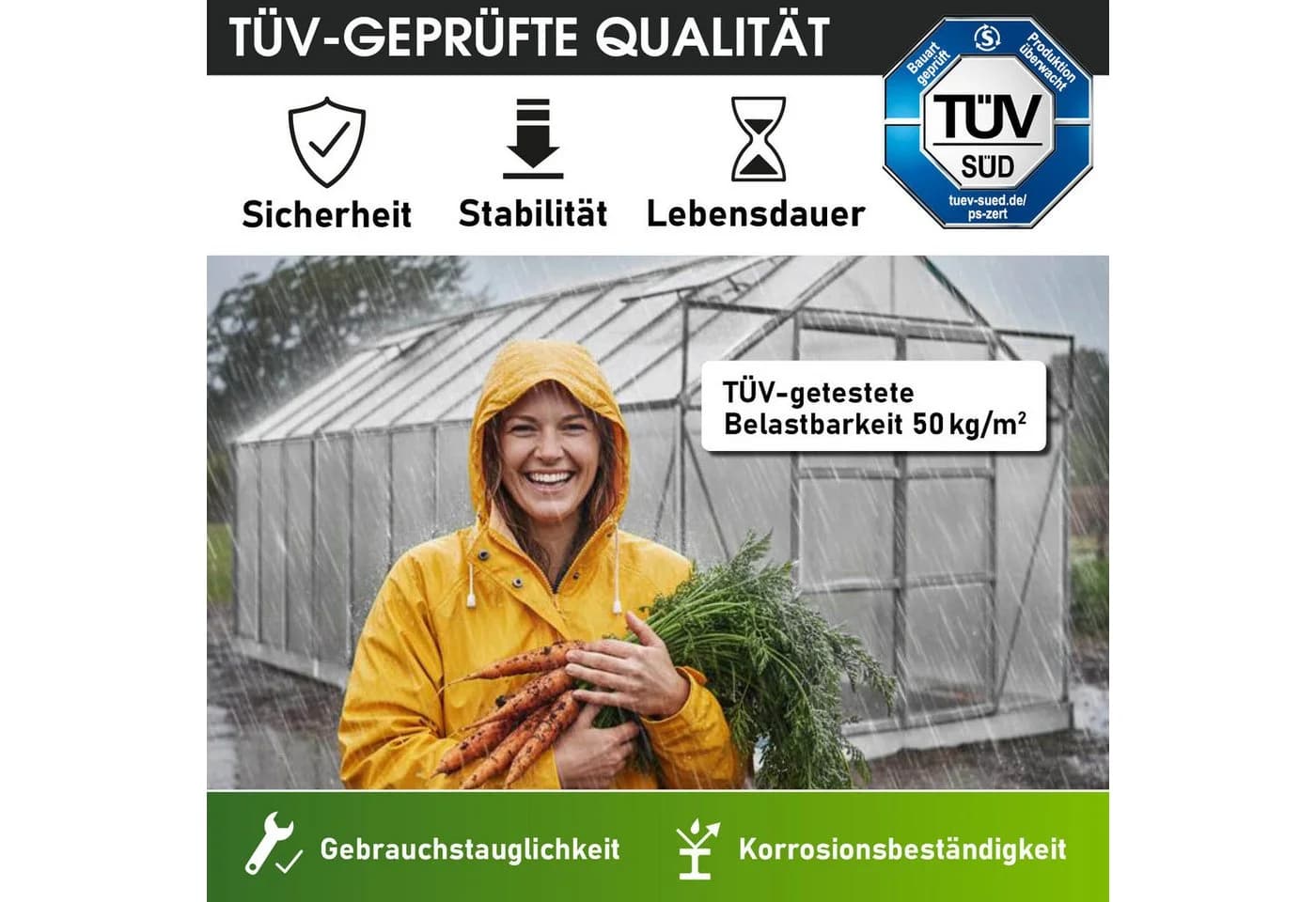 BRAST Gewächshaus ALU mit Fundament rostfrei TÜV geprüft