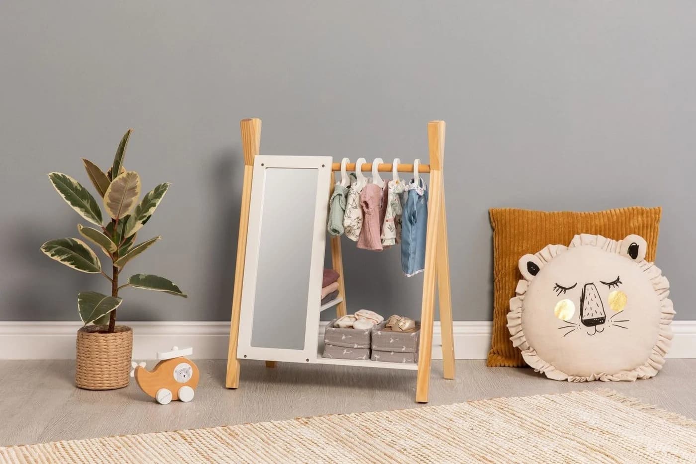 MUSTERKIND® Puppenkleiderschrank Viola Natur/Weiß Skandi-Look