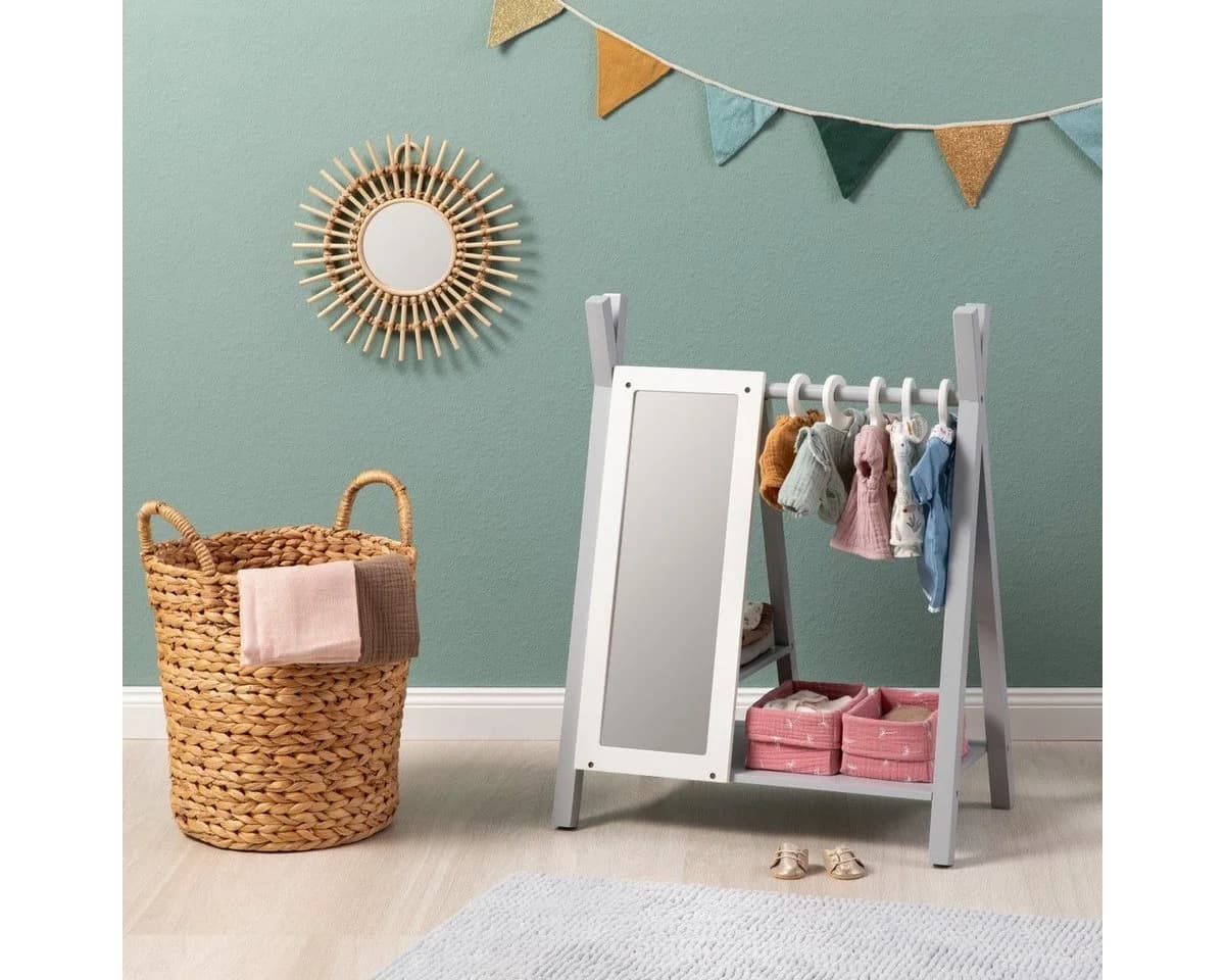 MUSTERKIND® Puppenkleiderschrank Puppen-Garderobe Viola grau/weiß