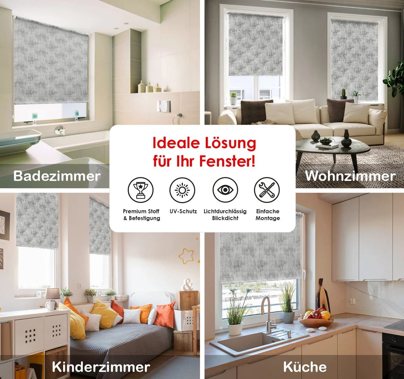 DomDeco Tageslicht-Rollo Avanti Hellgrau Klemmfix