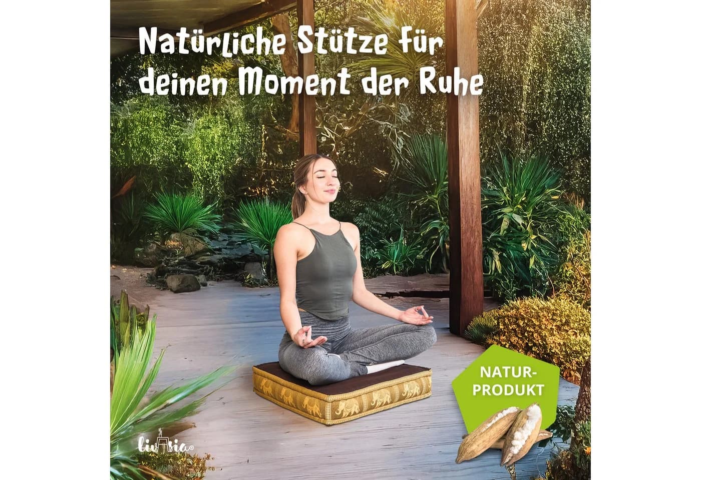 livasia Bodensitzkissen Deluxe Braun/Gold Kapokfüllung