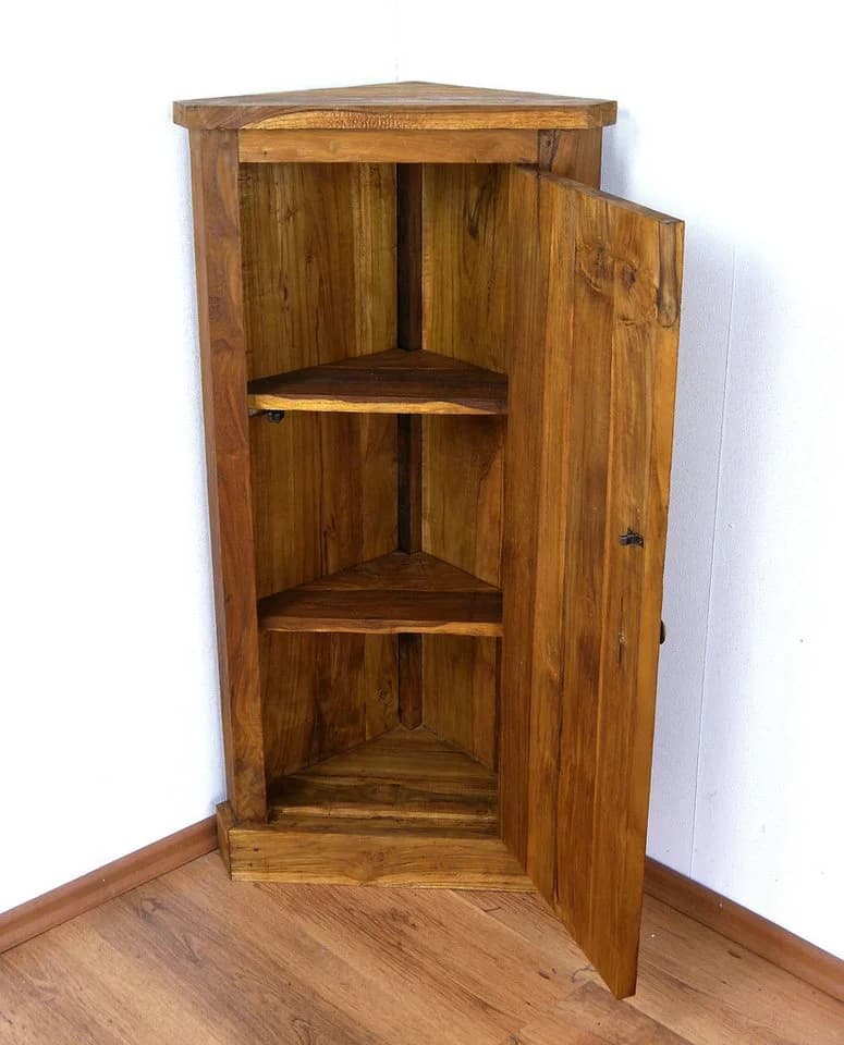 livasia Eckschrank mit 3 Fächern aus massivem Java-Teakholz braun