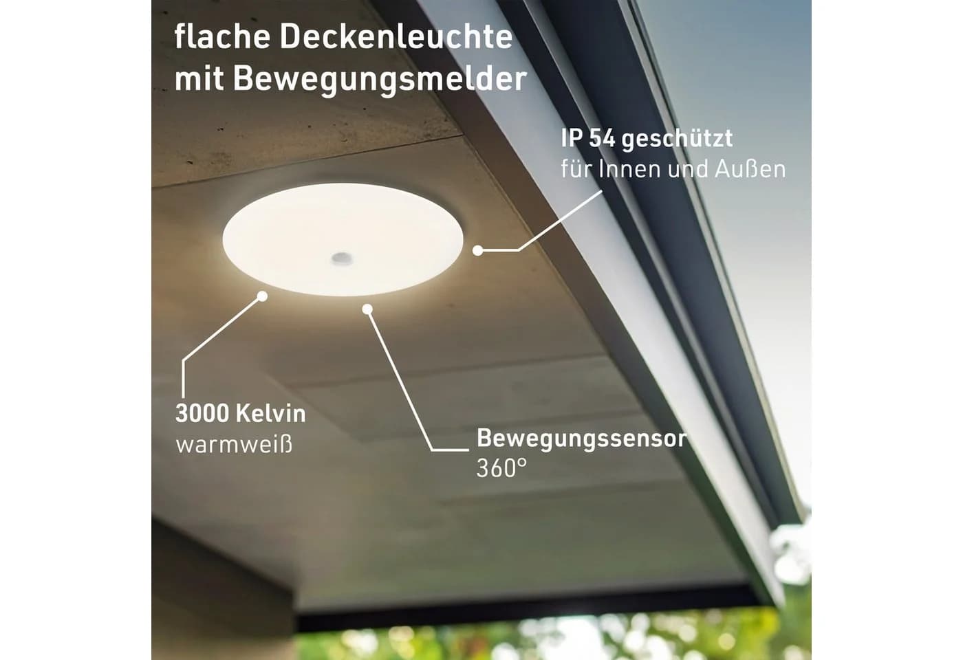 Oktaplex lighting LED Deckenleuchte Orta mit Bewegungsmelder weiß