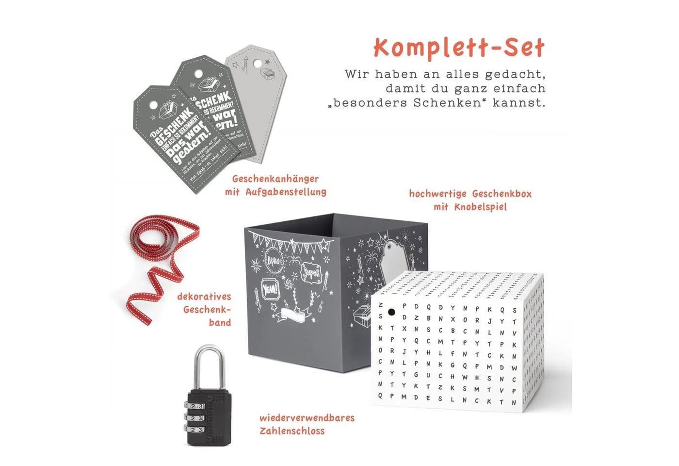 SURPRISA Geschenkbox Rätzel mit Zahlenschloss Weiß