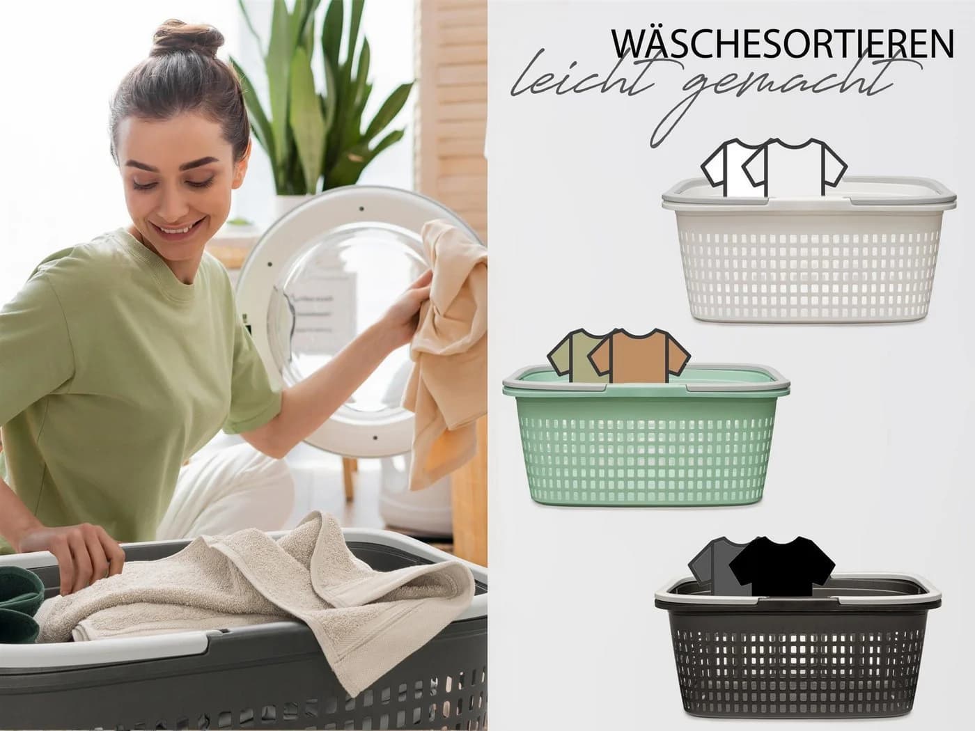 Hausfelder Wäschekorb Set 3x 35l Bunt Anthrazit Kunststoff