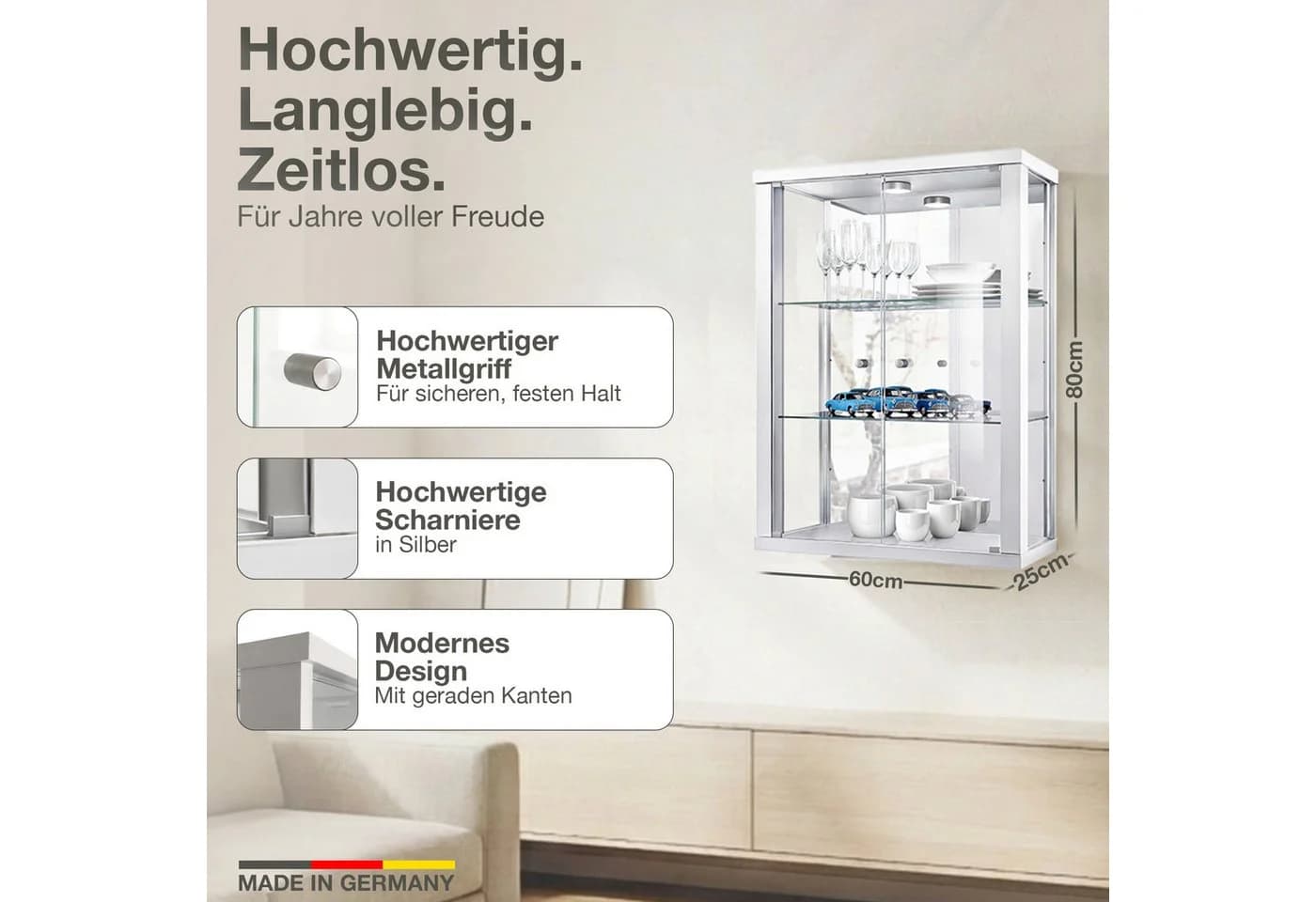 K-Möbel Hängevitrine C1013 Glasvitrine mit 2 Glastüren