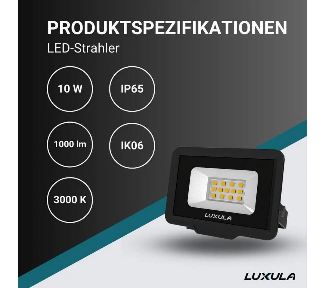 LUXULA LED Flutlichtstrahler 10W Schwarz IP65
