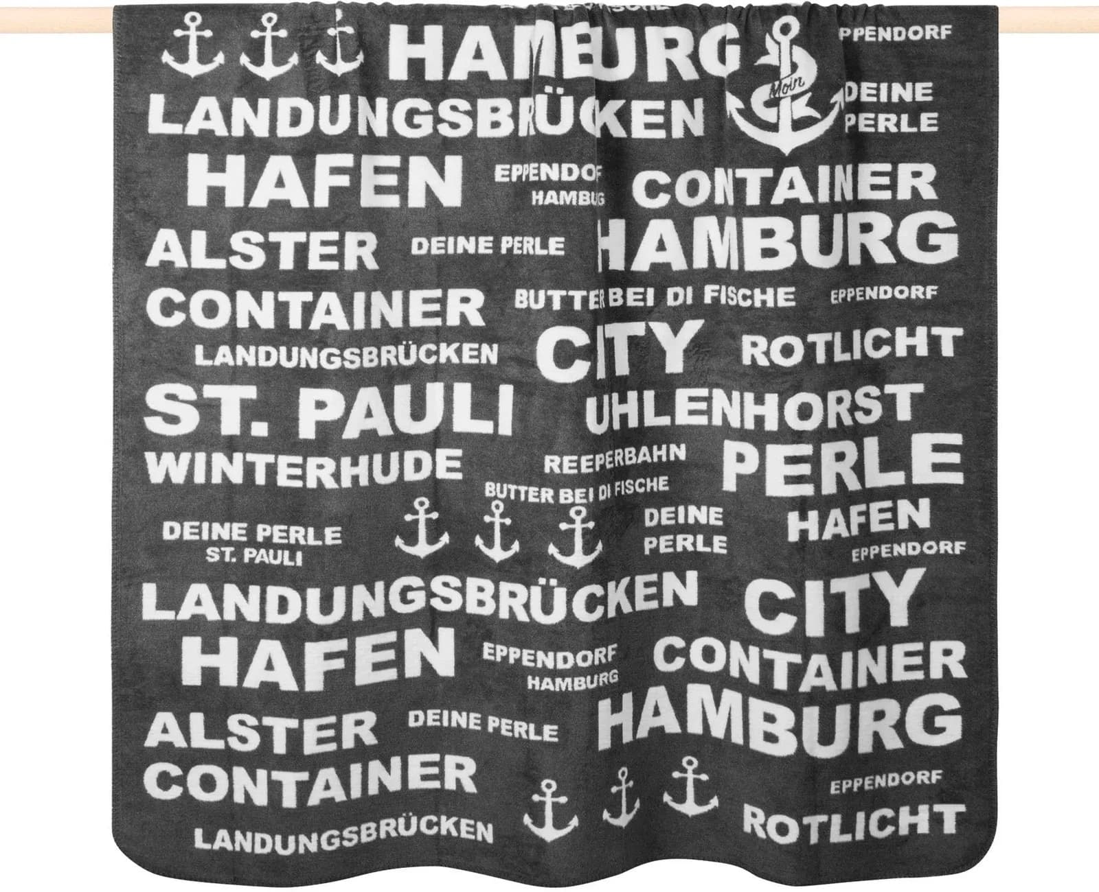 Wohndecke PAD 'TYPO HAMBURG' grau 150x200 cm Mischgewebe