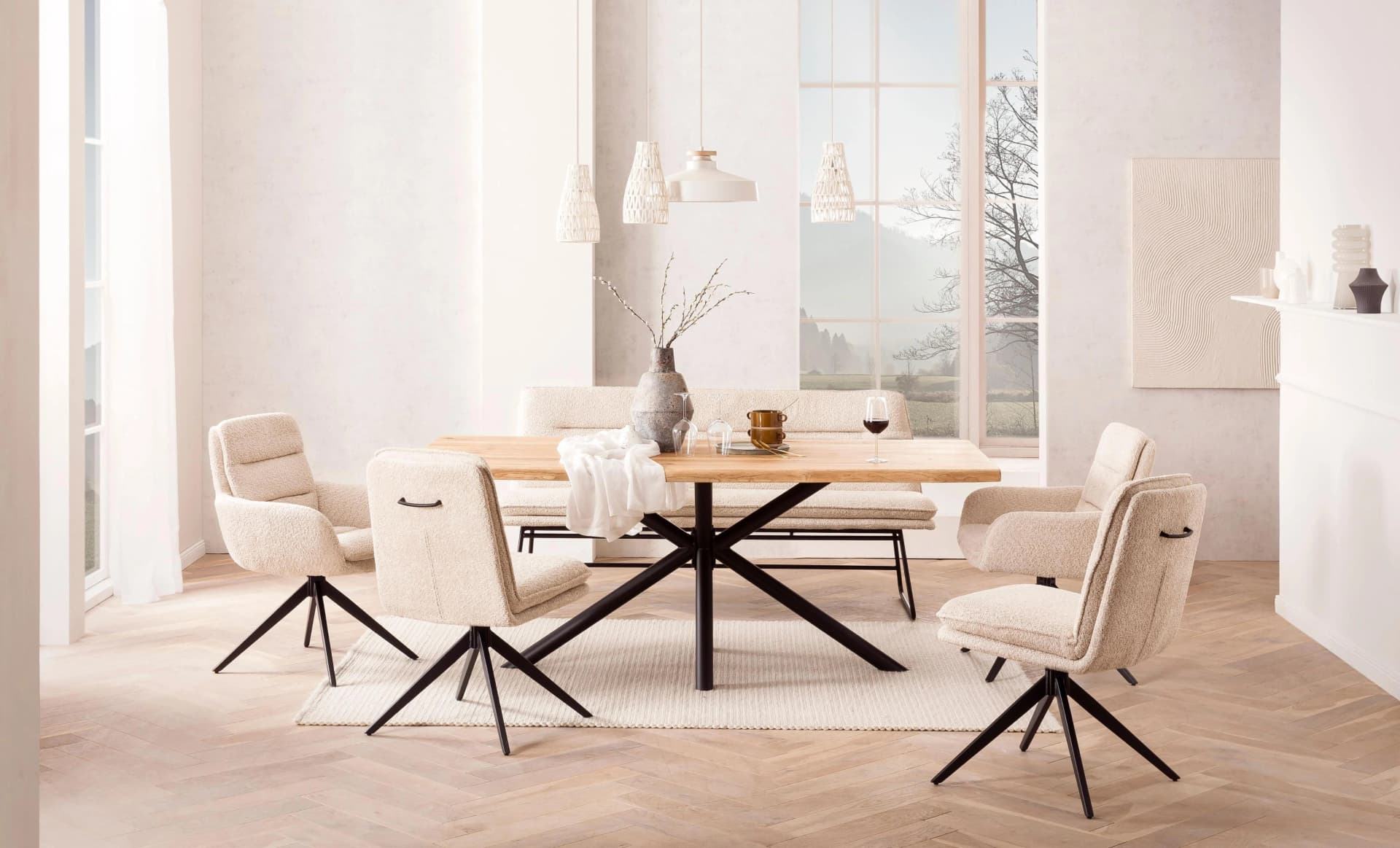 Home Affaire Esstisch Eiche Massivholz Schwarz 5-Stern-Gestell
