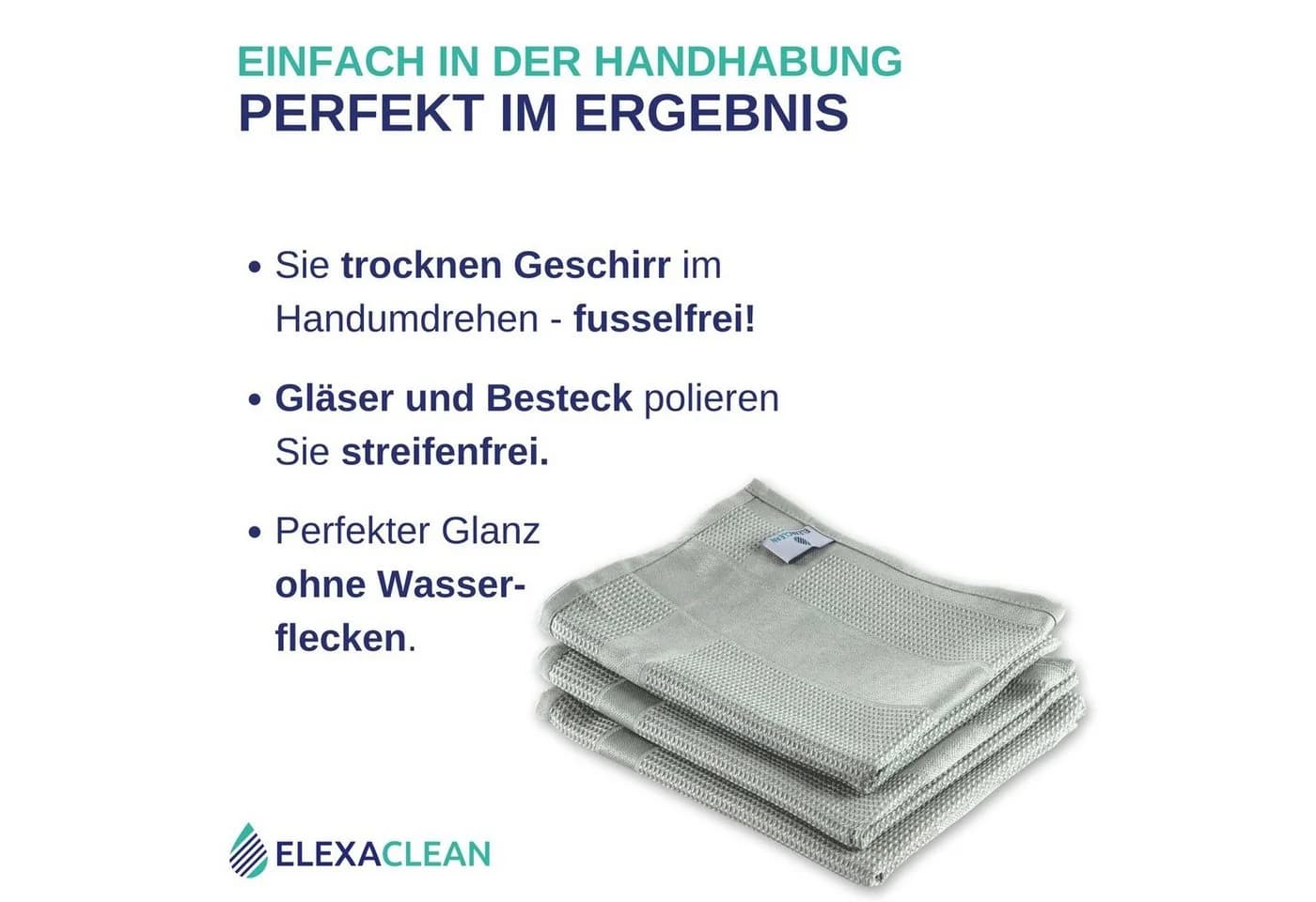 ELEXACLEAN Geschirrtuch Mikrofaser Set 3-tlg. Grau Silber Saugstark Fusselfrei
