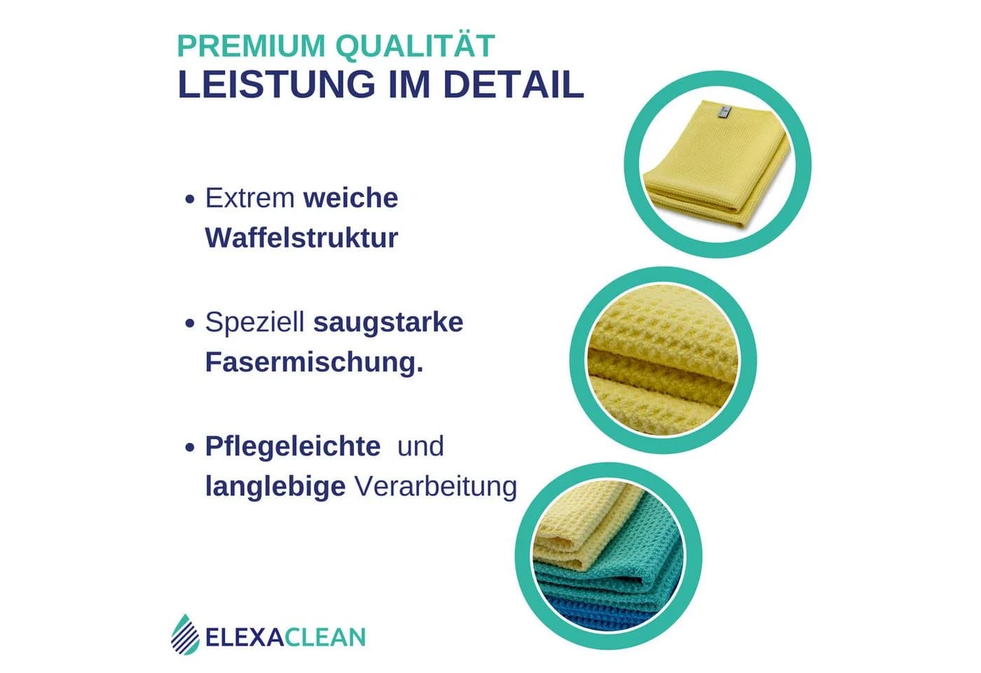 ELEXACLEAN Waffeltuch Trockentuch Mikrofasertuch Gelb 60x40 cm