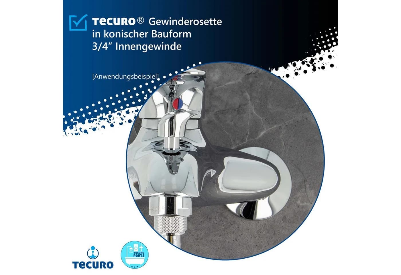 tecuro Gewinderosette Badarmatur 3/4 Zoll Konisch Hochglanzverchromt