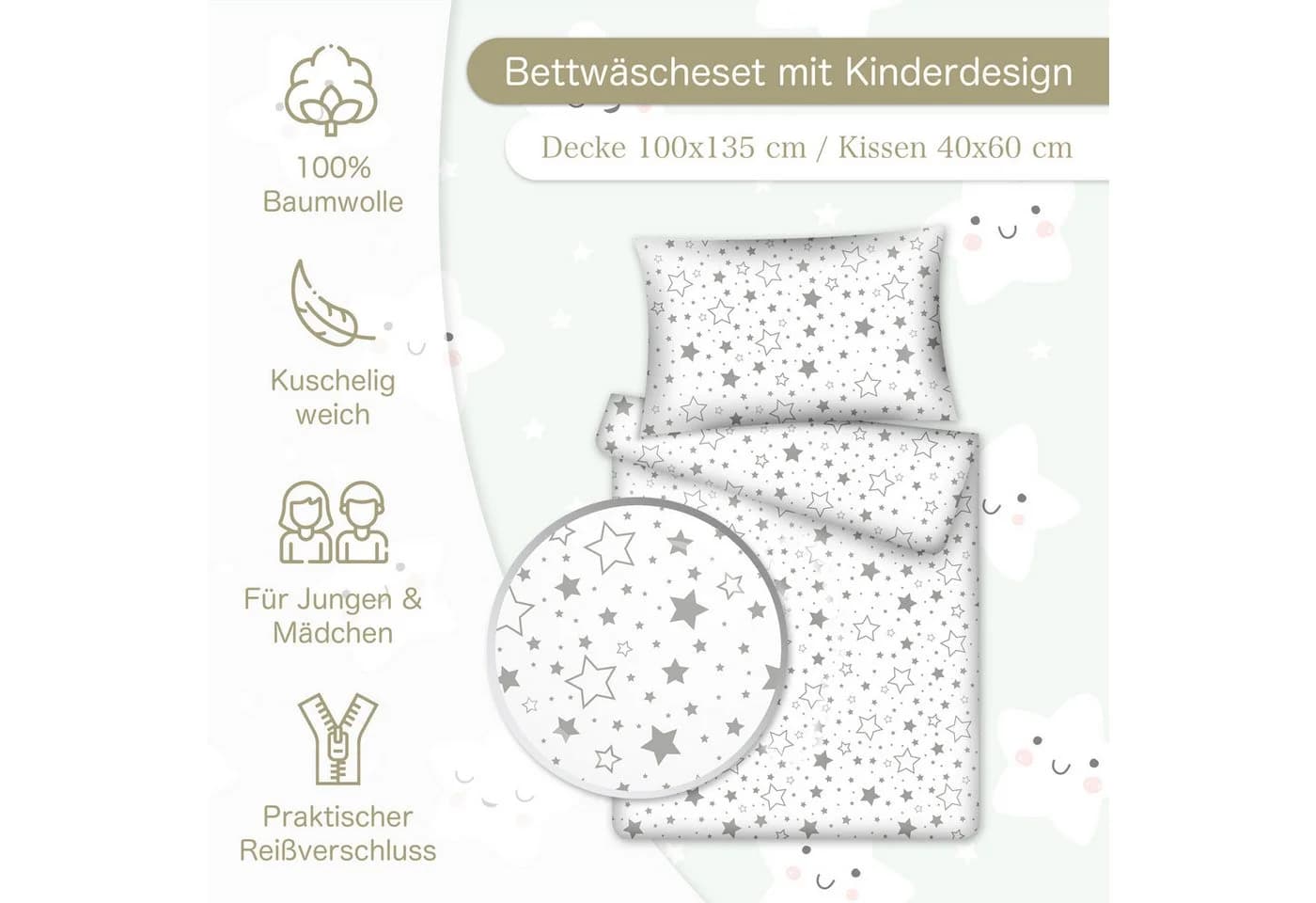 KiGATEX Kinderbettwäsche 2-teilig 100% Baumwolle Weiß