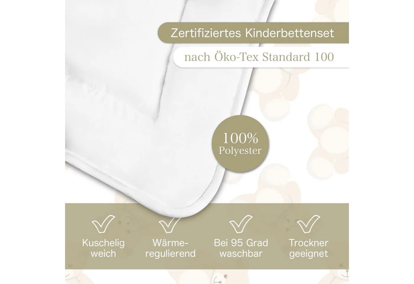 KiGATEX Babybettdecke Bettset mit Bärchenmotiv – Decke 80x80 cm + Kissen 35x40 cm