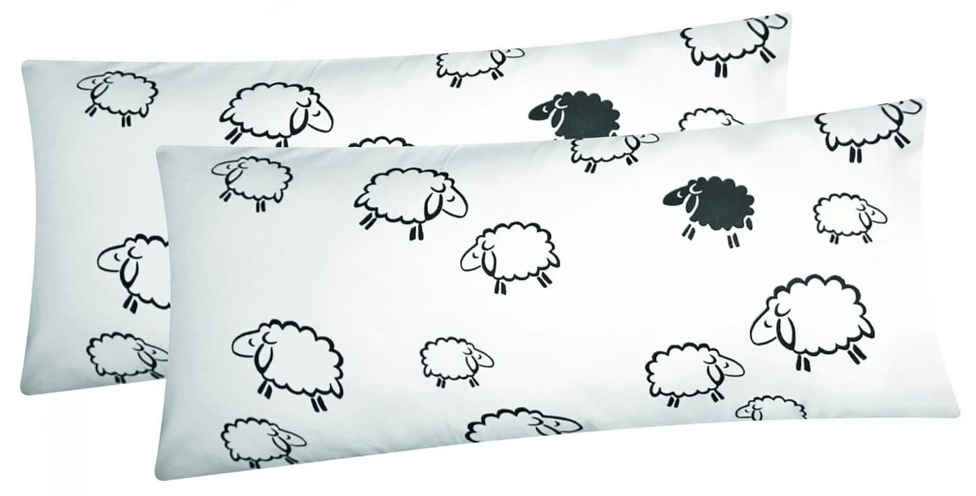 Heubergshop Kissenbezüge 2er Set 40x80 cm Schafe Lämmer Weiß Schwarz Baumwolle